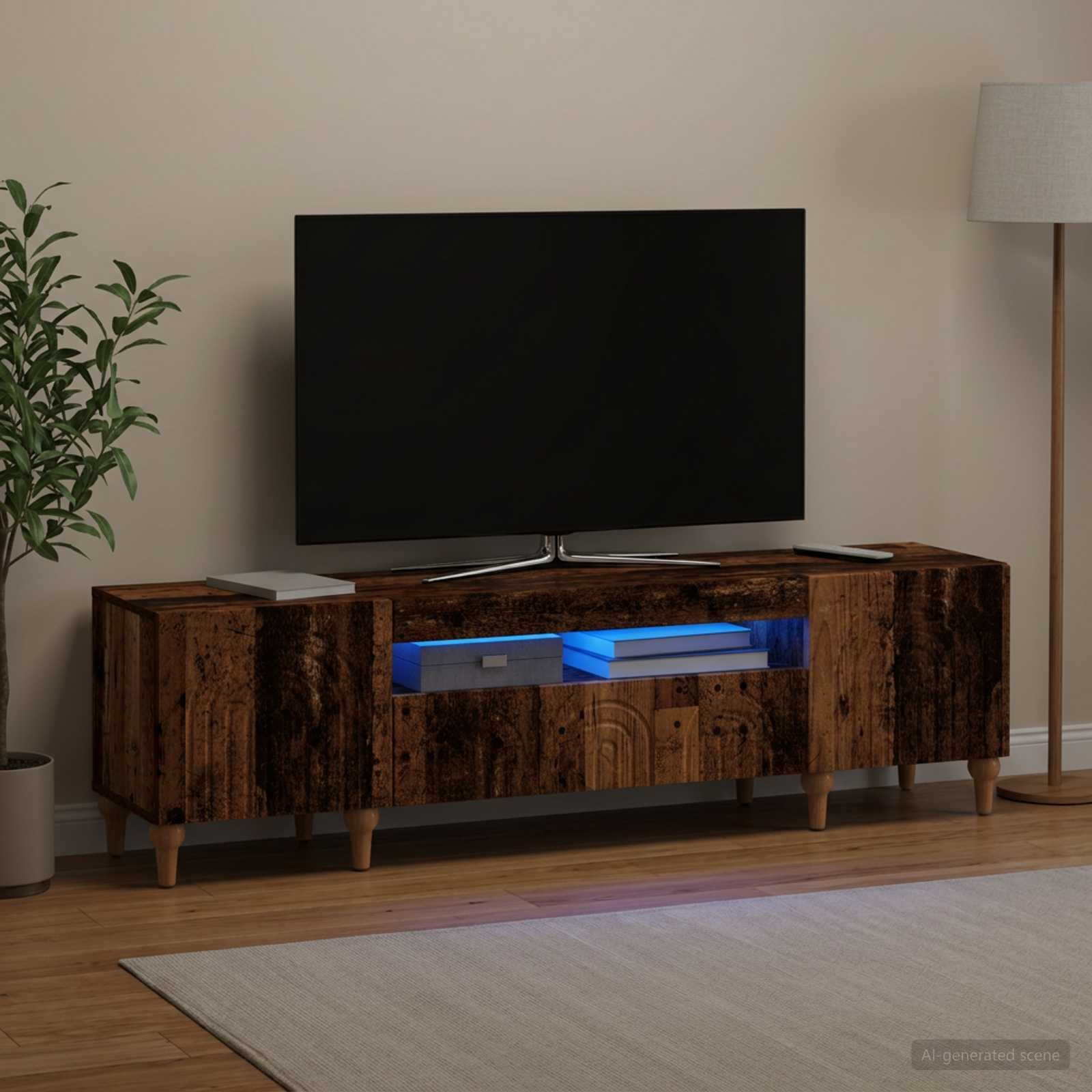 vidaXL LED телевизионен кабинет ALKMAAR 153 x 35 x 43 см Старо дърво