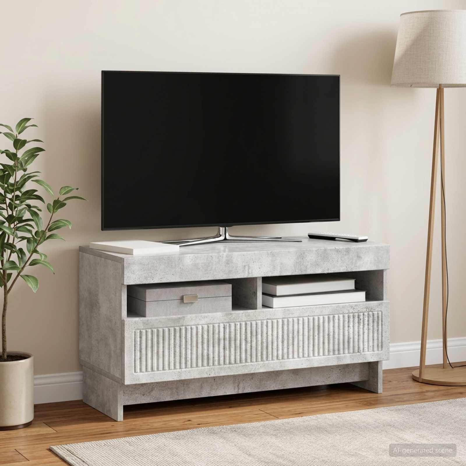 vidaXL LED телевизионен кабинет ALKMAAR 81 x 35 x 43 см Бетонно сиво