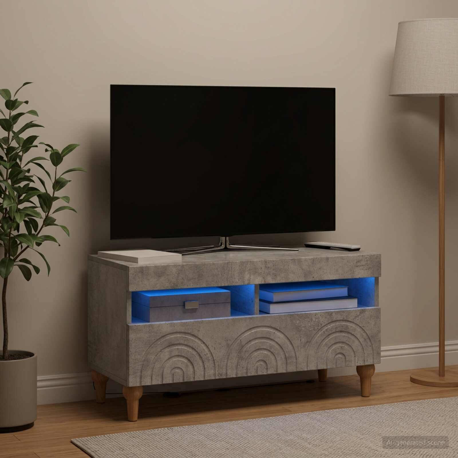 vidaXL LED телевизионен кабинет ALKMAAR 81 x 35 x 43 см Бетонно сиво