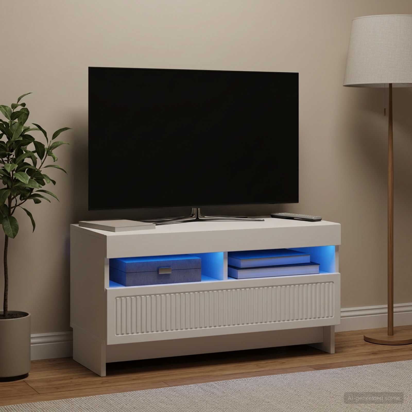 vidaXL LED телевизионен кабинет ALKMAAR 81 x 35 x 43 см Бяло