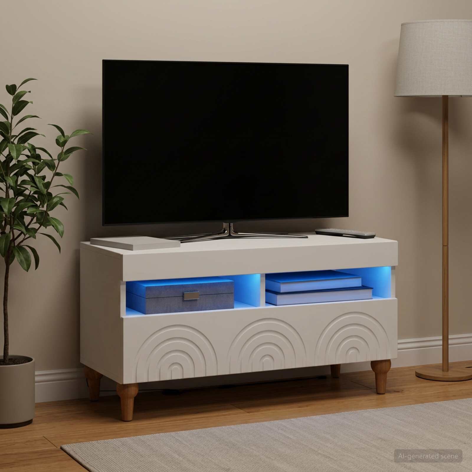 vidaXL LED телевизионен кабинет ALKMAAR 81 x 35 x 43 см Бяло