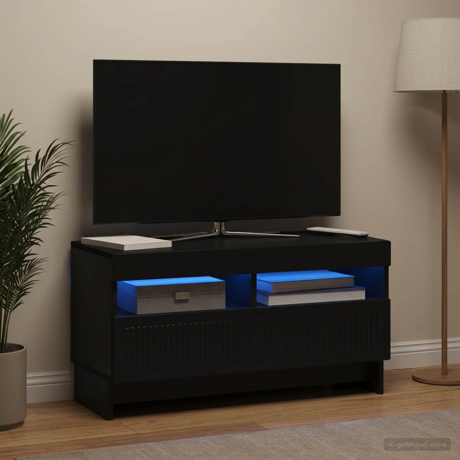 vidaXL LED телевизионен кабинет ALKMAAR 81 x 35 x 43 см Черно