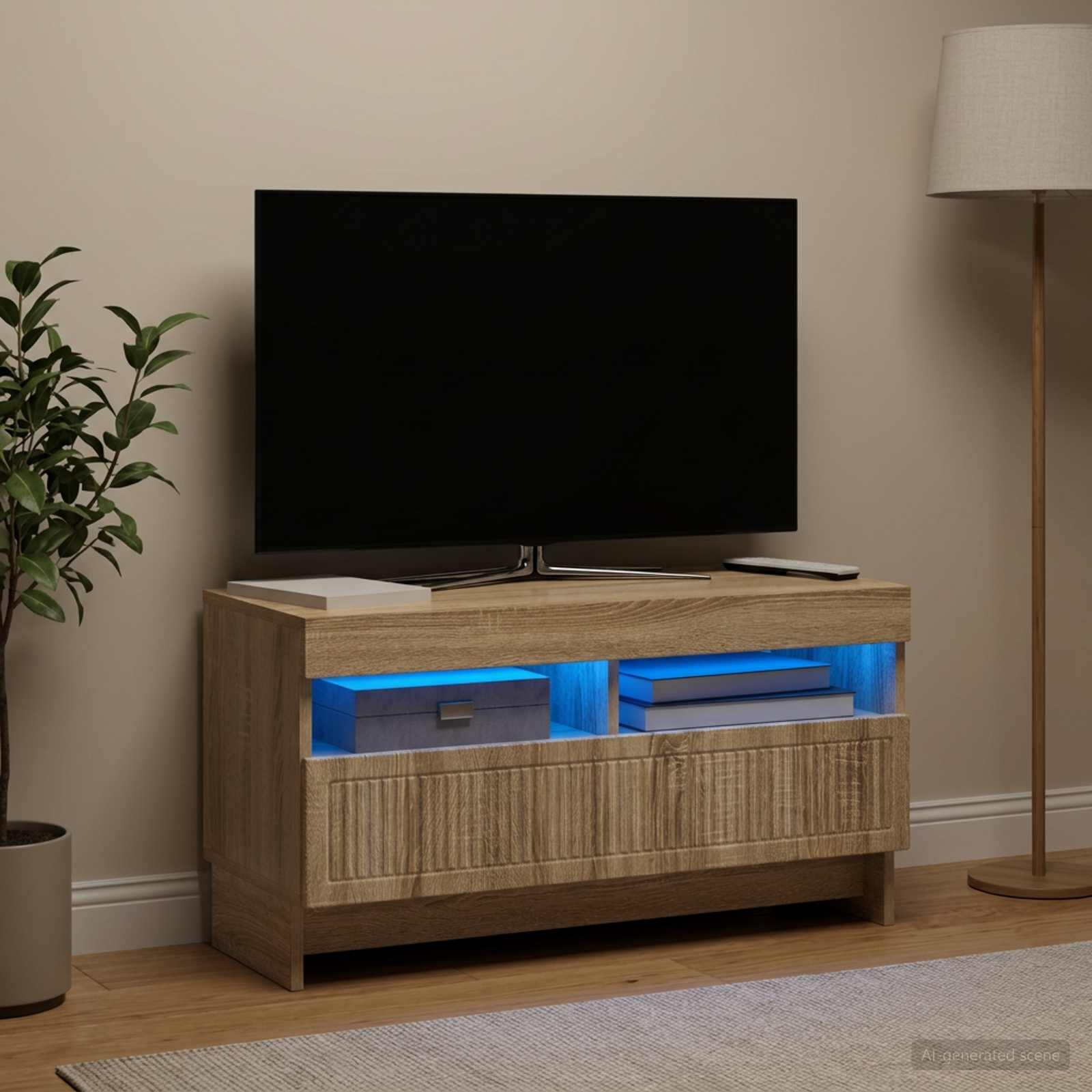 vidaXL LED телевизионен кабинет ALKMAAR 81 x 35 x 43 см Дъб сонома