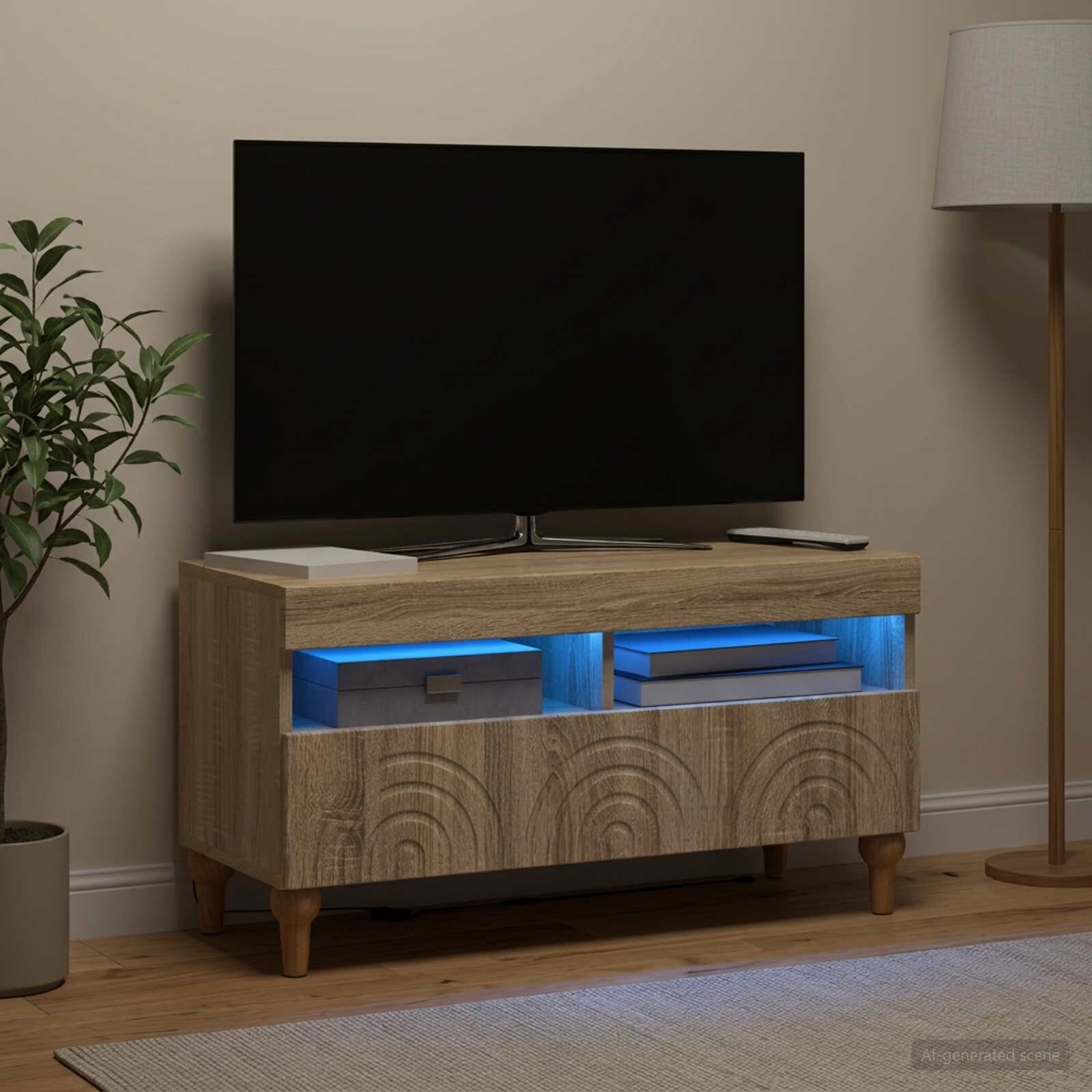 vidaXL LED телевизионен кабинет ALKMAAR 81 x 35 x 43 см Дъб сонома