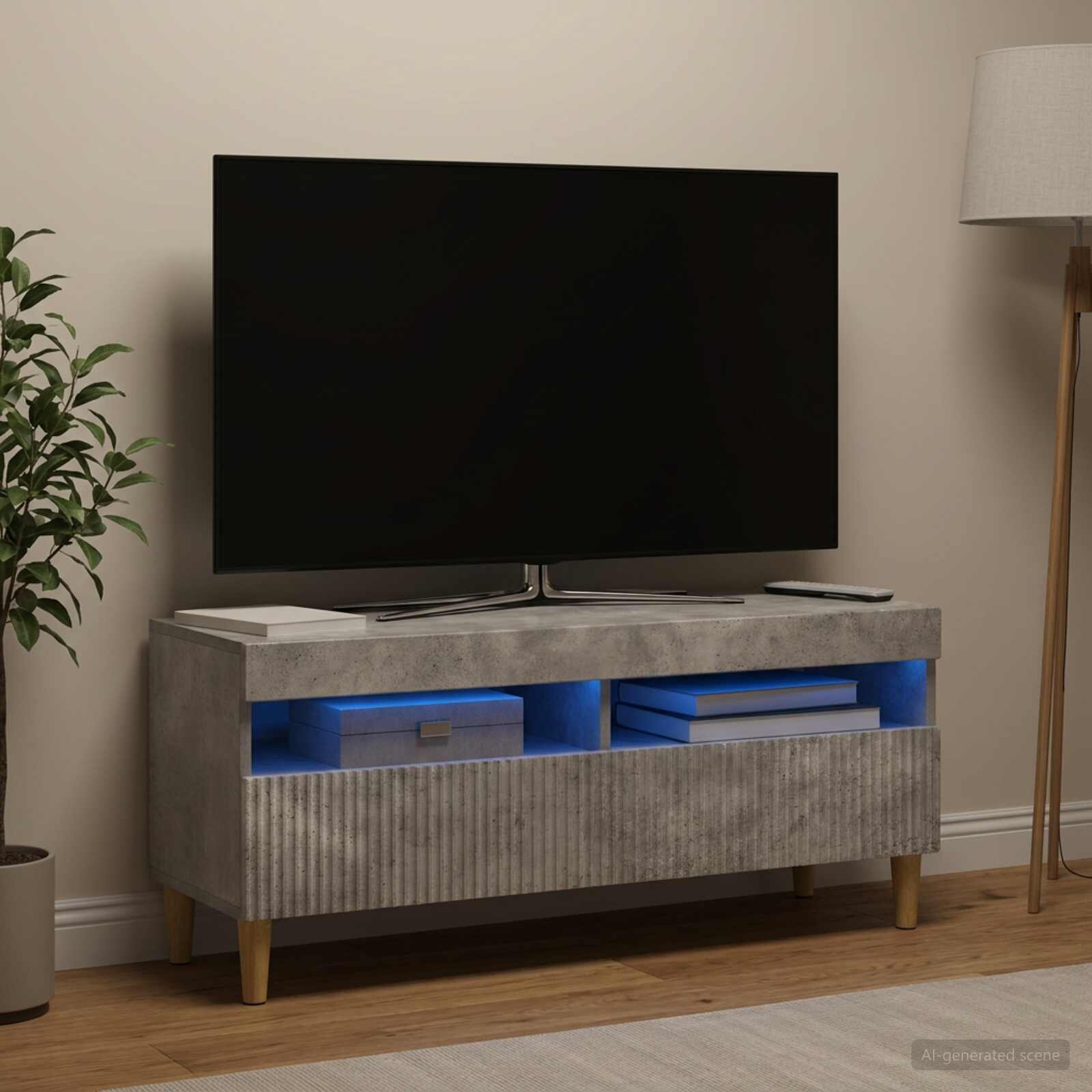 vidaXL LED телевизионен кабинет ARNHEM 100 x 35 x 43 см Бетонно сиво