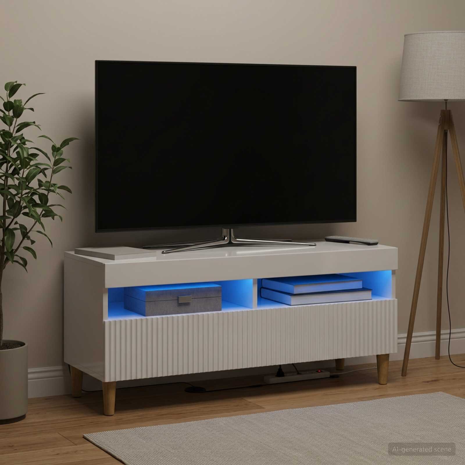 vidaXL LED телевизионен кабинет ARNHEM 100 x 35 x 43 см Бял гланц