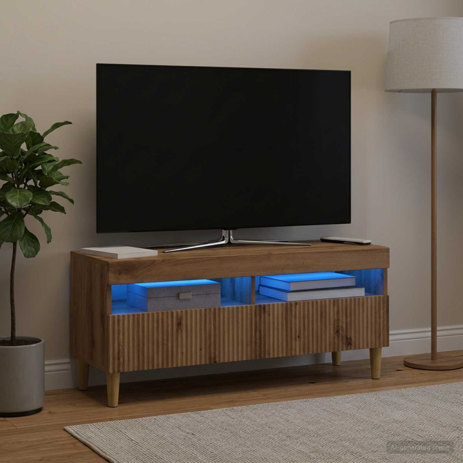vidaXL LED телевизионен кабинет ARNHEM 100 x 35 x 43 см Дъб артизан