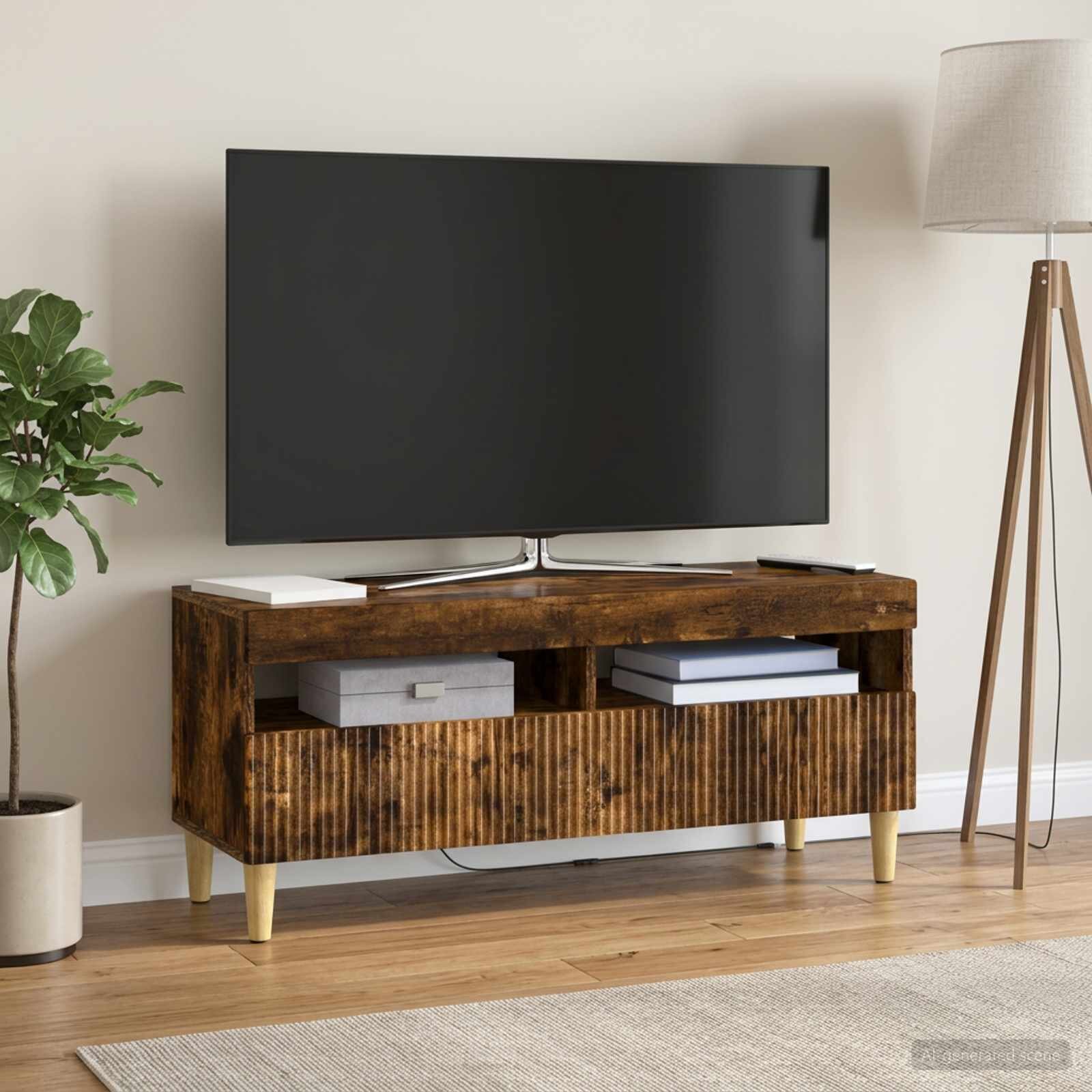 vidaXL LED телевизионен кабинет ARNHEM 100 x 35 x 43 см Опушен дъб