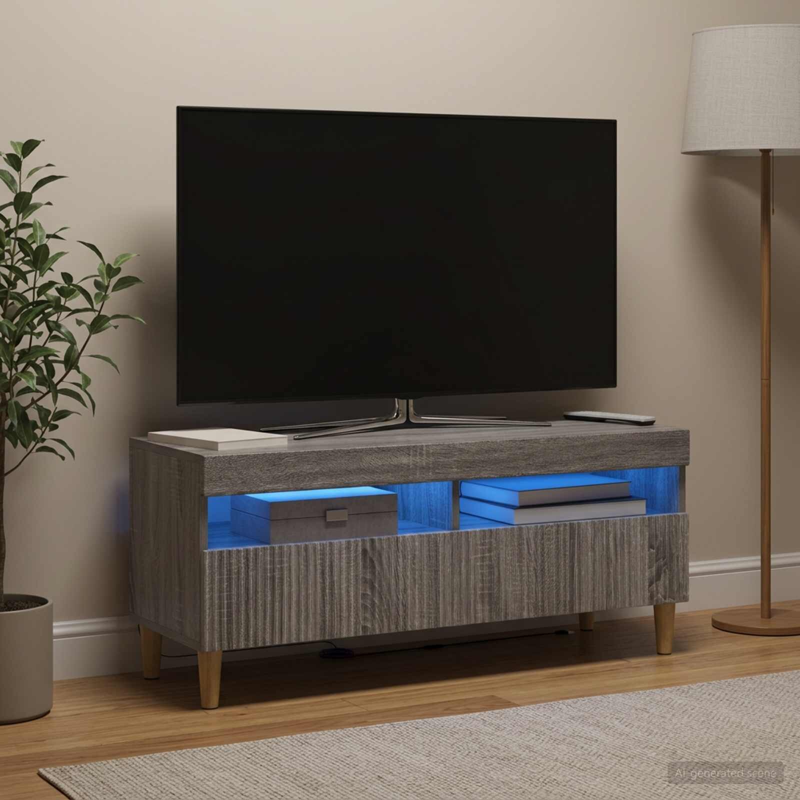 vidaXL LED телевизионен кабинет ARNHEM 100 x 35 x 43 см Сив Сонома