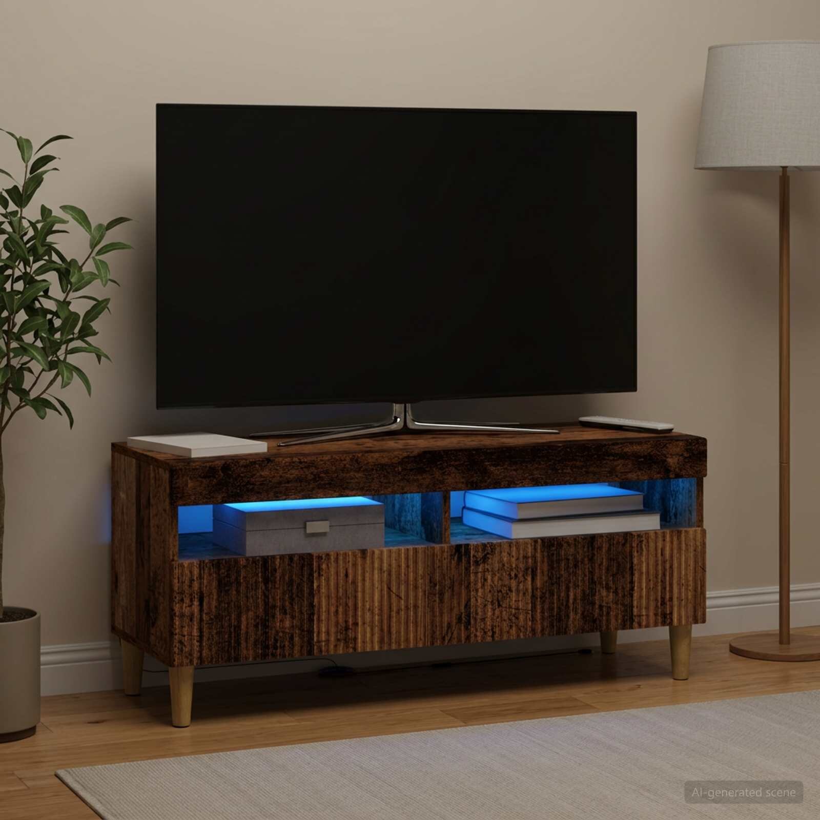 vidaXL LED телевизионен кабинет ARNHEM 100 x 35 x 43 см Старо дърво
