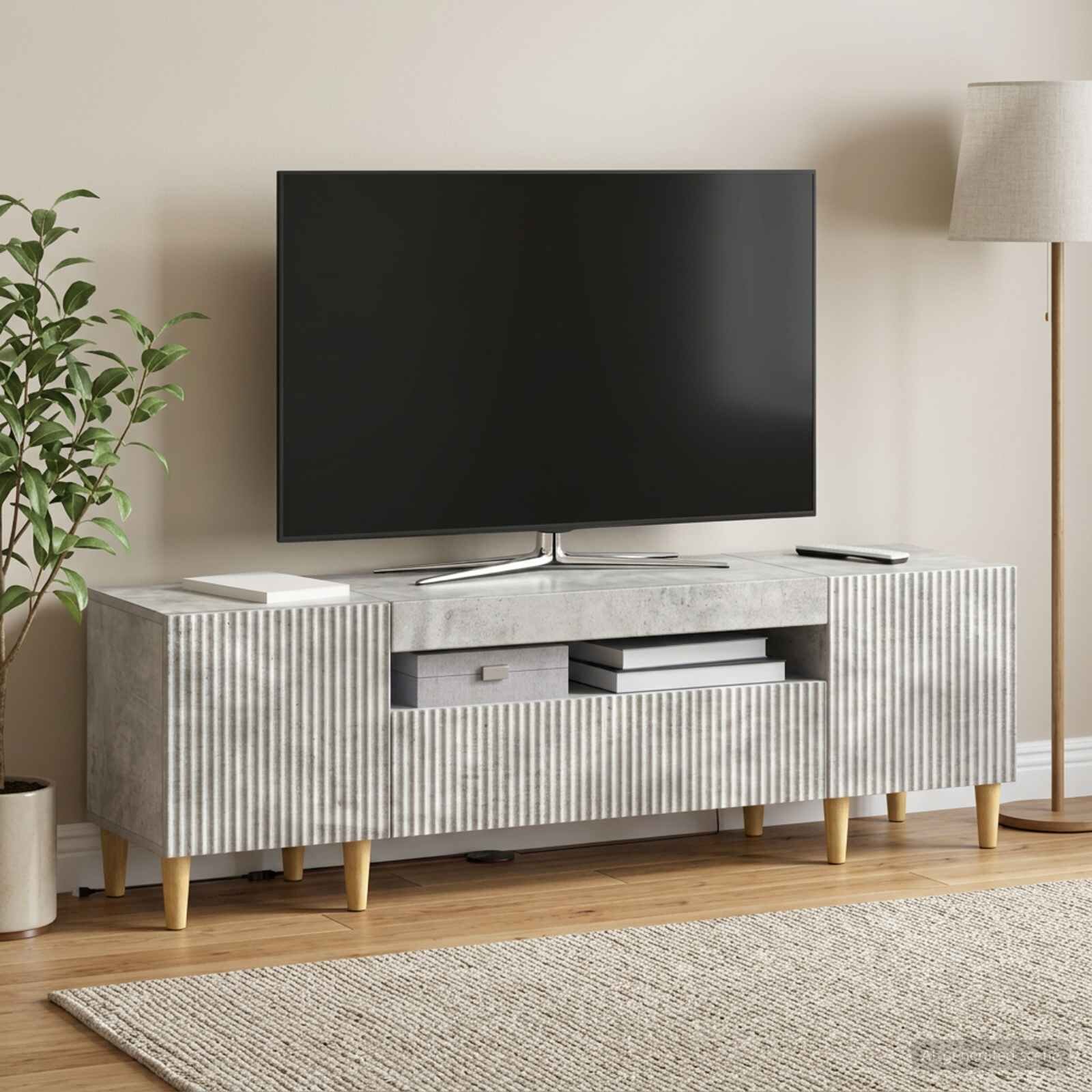 vidaXL LED телевизионен кабинет ARNHEM 153 x 35 x 43 см Бетонно сиво