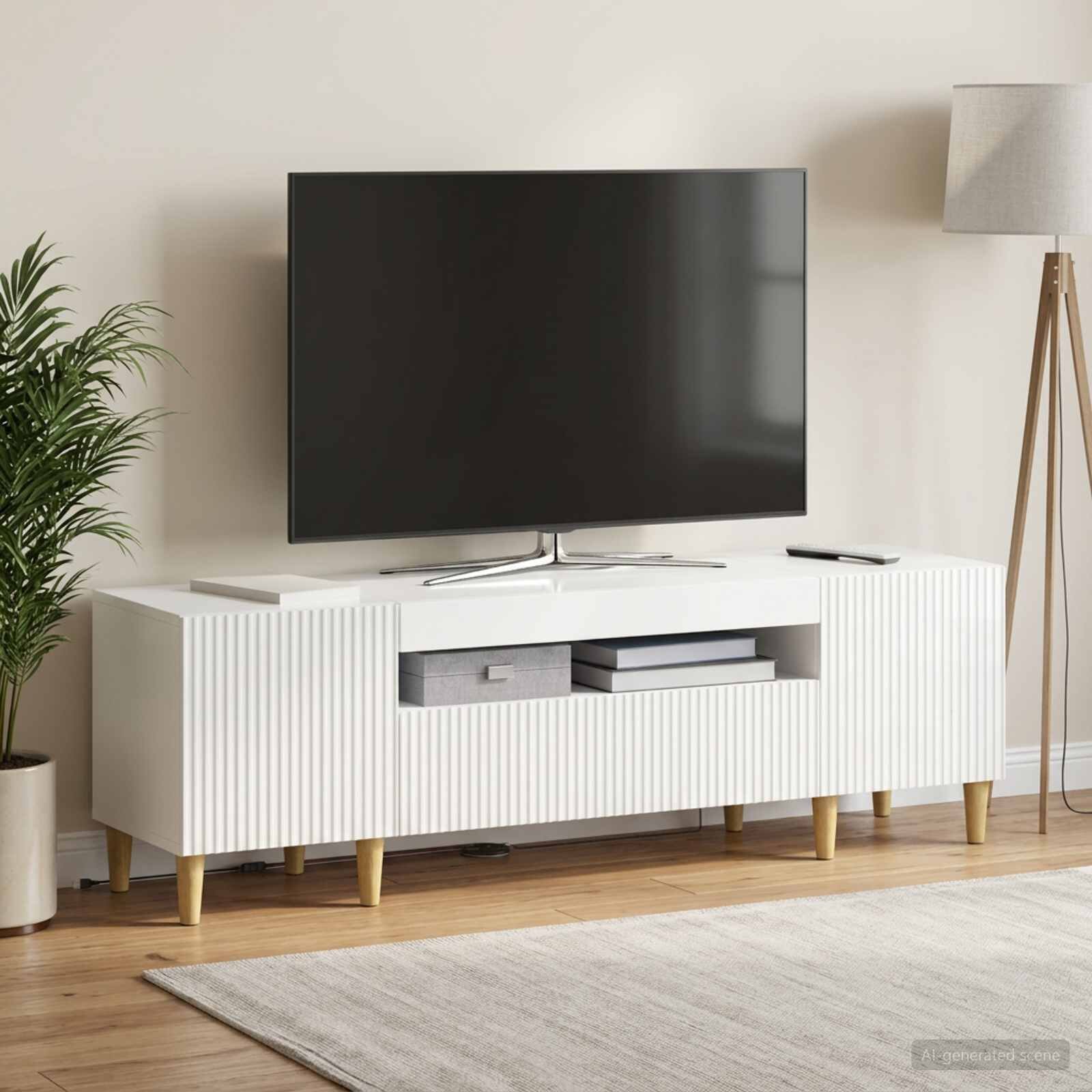 vidaXL LED телевизионен кабинет ARNHEM 153 x 35 x 43 см Бял гланц