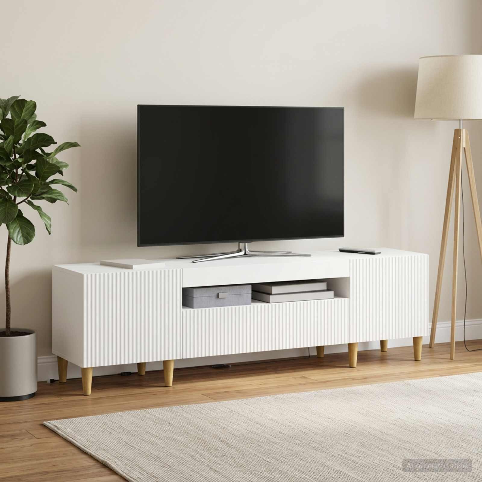 vidaXL LED телевизионен кабинет ARNHEM 153 x 35 x 43 см Бяло