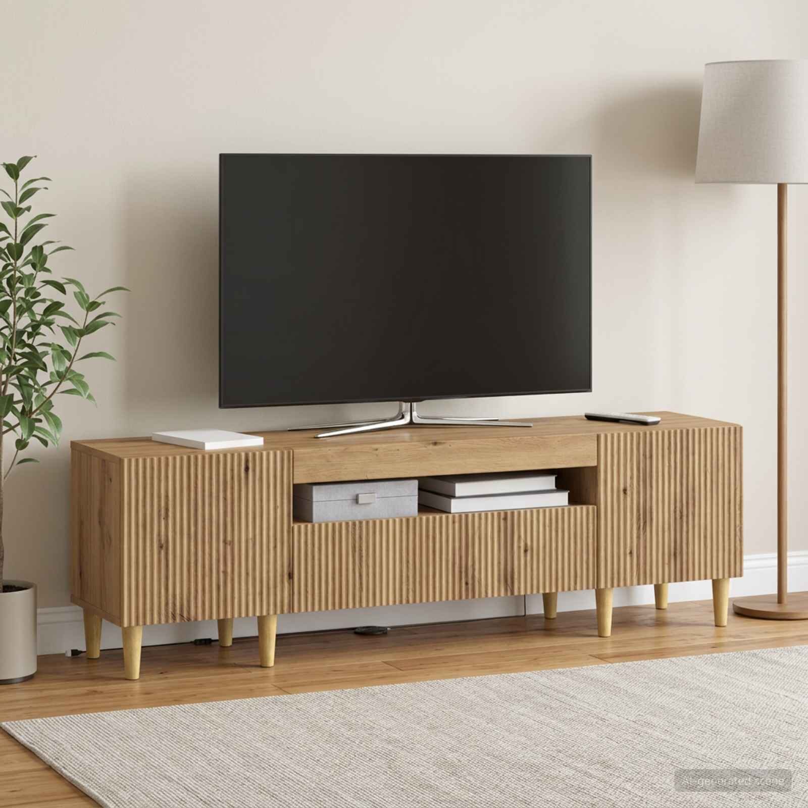 vidaXL LED телевизионен кабинет ARNHEM 153 x 35 x 43 см Дъб артизан
