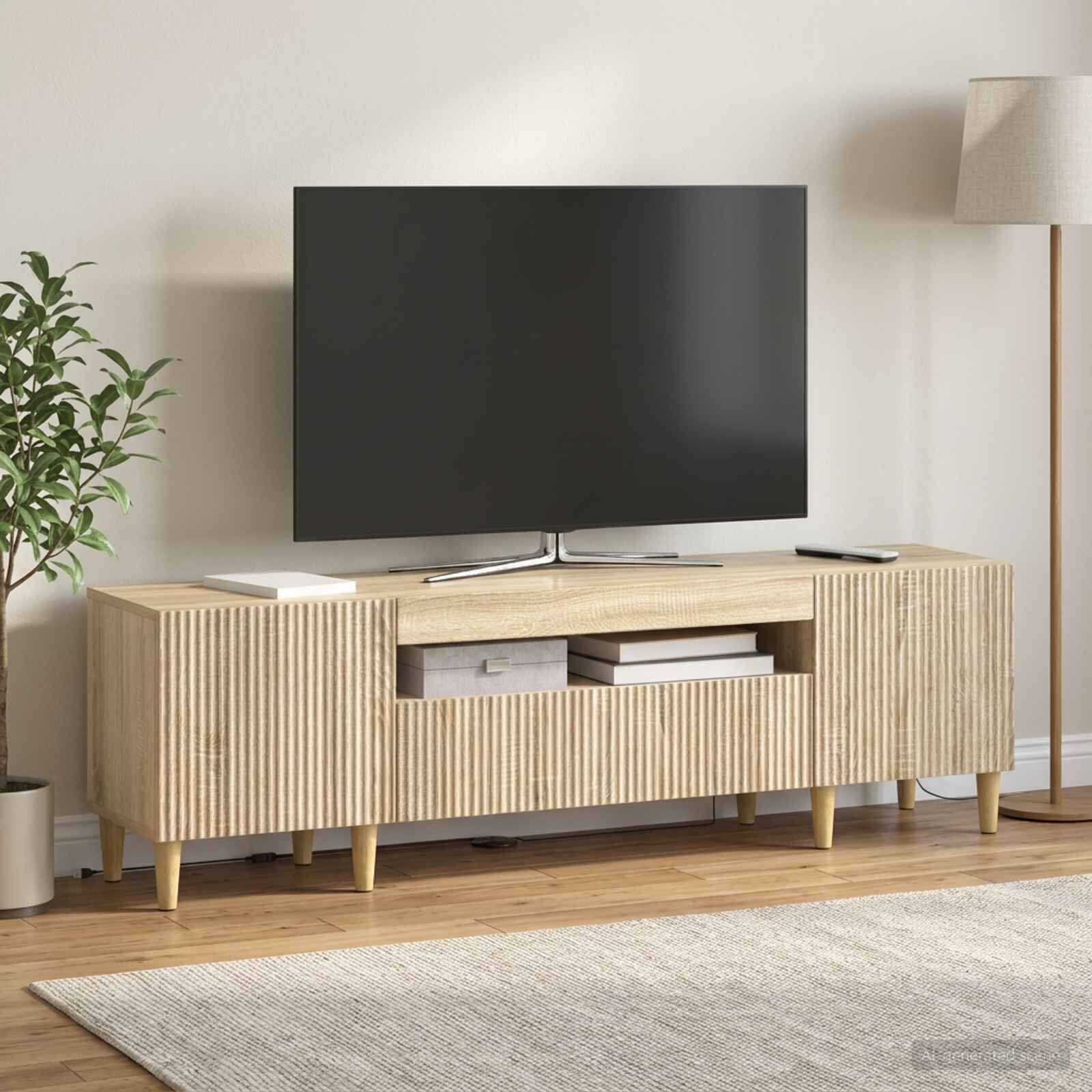 vidaXL LED телевизионен кабинет ARNHEM 153 x 35 x 43 см Дъб сонома