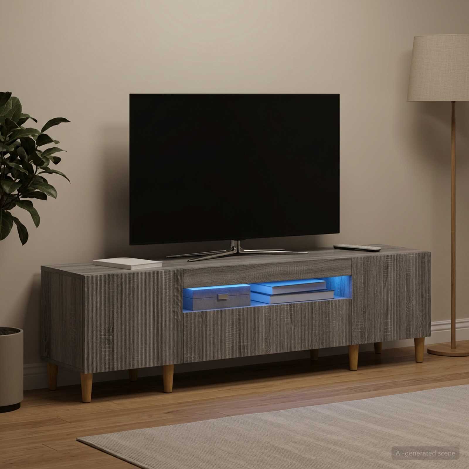 vidaXL LED телевизионен кабинет ARNHEM 153 x 35 x 43 см Сив Сонома