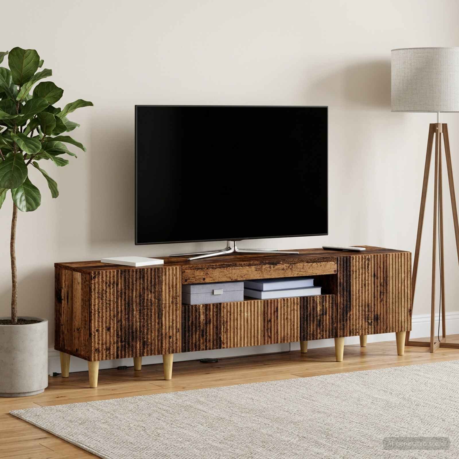 vidaXL LED телевизионен кабинет ARNHEM 153 x 35 x 43 см Старо дърво