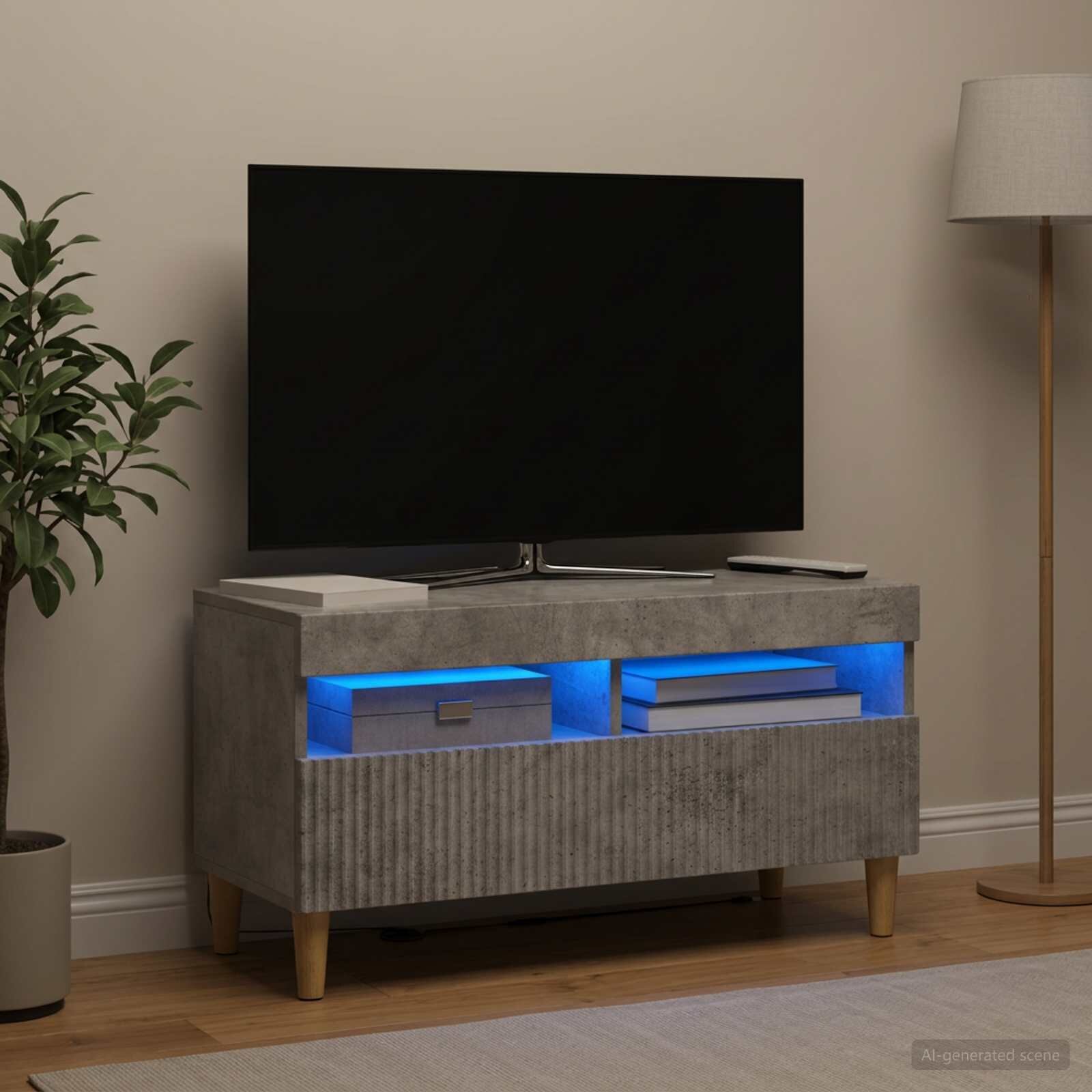 vidaXL LED телевизионен кабинет ARNHEM 81 x 35 x 43 см Бетонно сиво