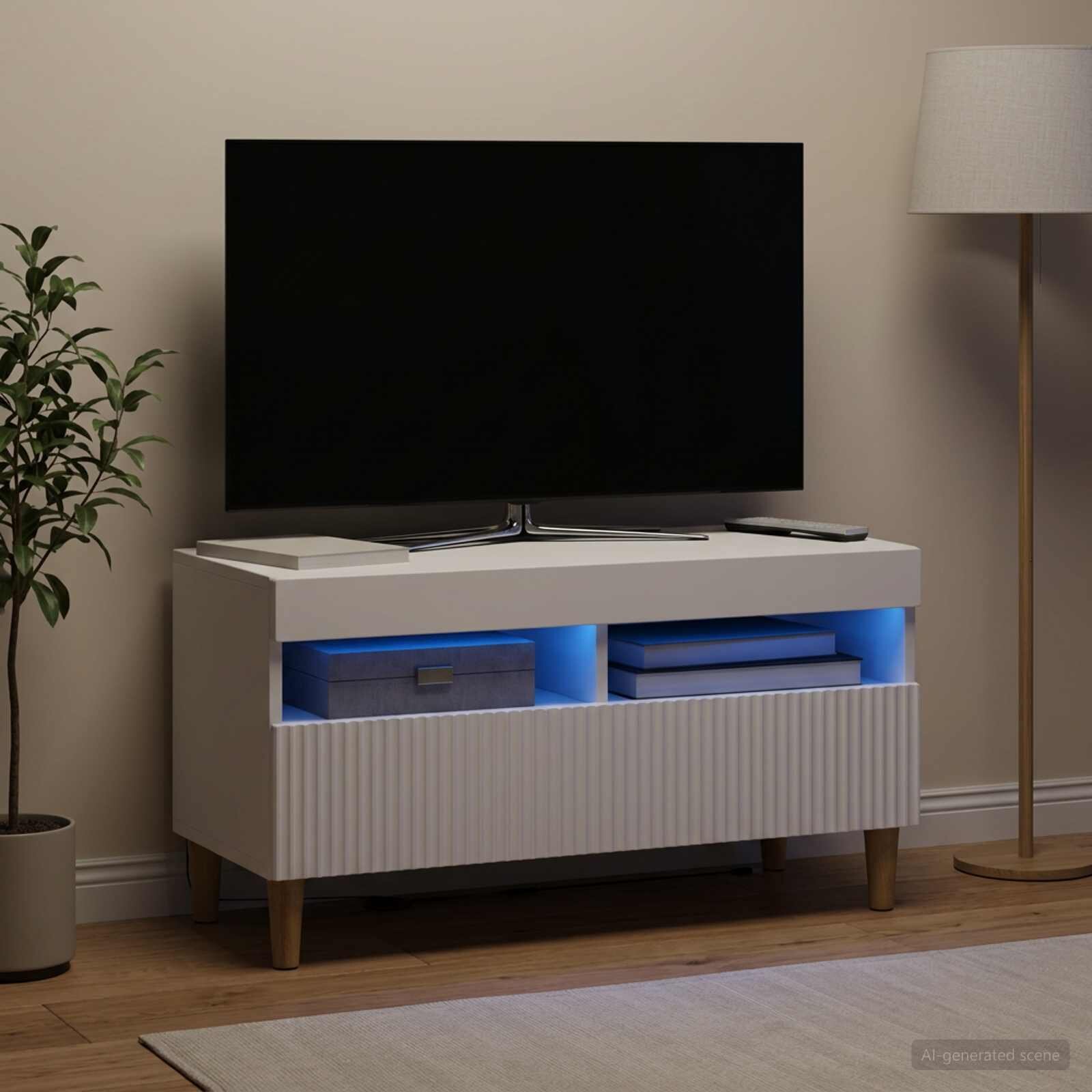 vidaXL LED телевизионен кабинет ARNHEM 81 x 35 x 43 см Бяло