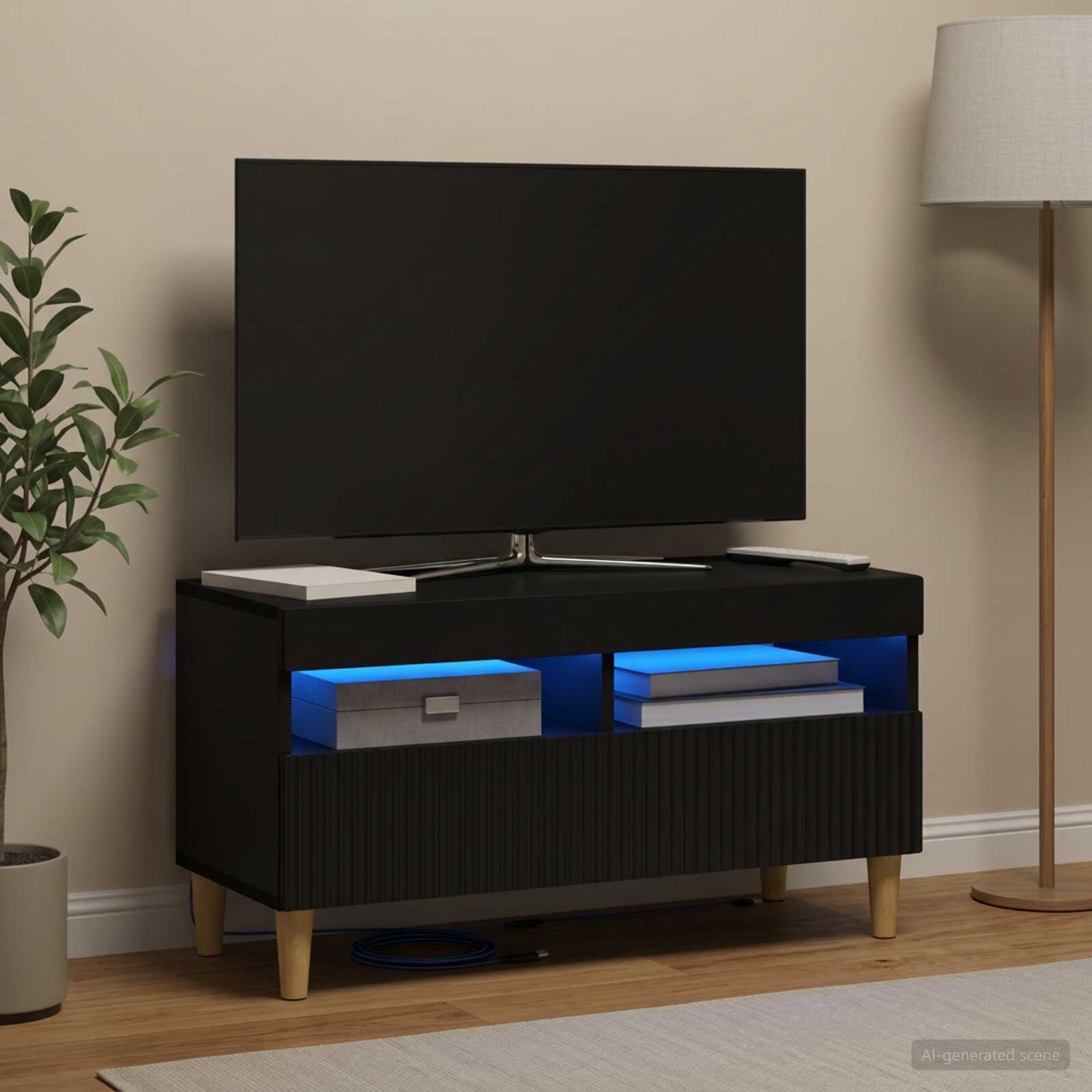 vidaXL LED телевизионен кабинет ARNHEM 81 x 35 x 43 см Черно