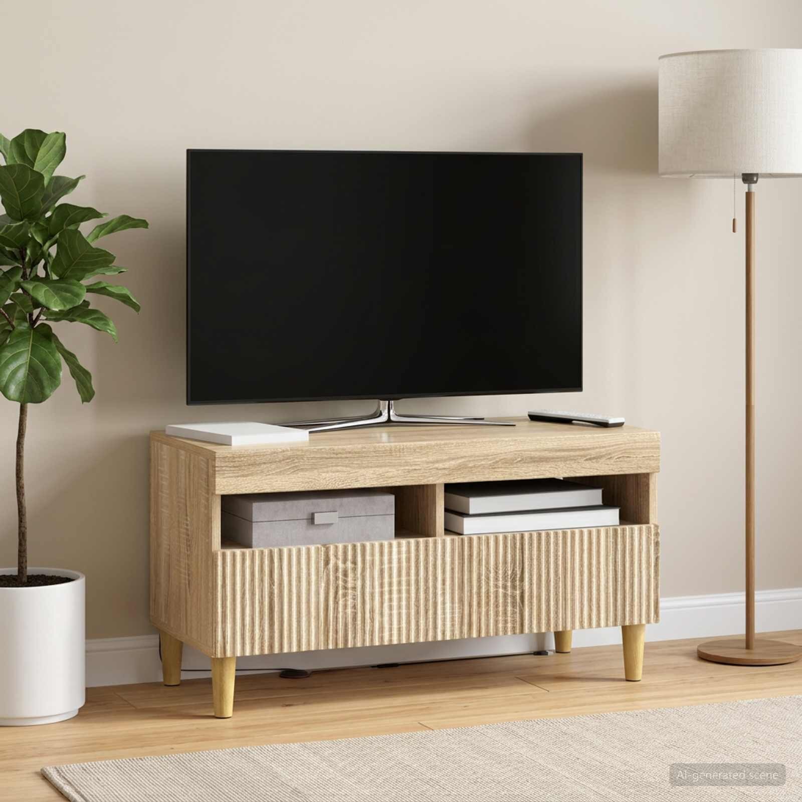 vidaXL LED телевизионен кабинет ARNHEM 81 x 35 x 43 см Дъб сонома