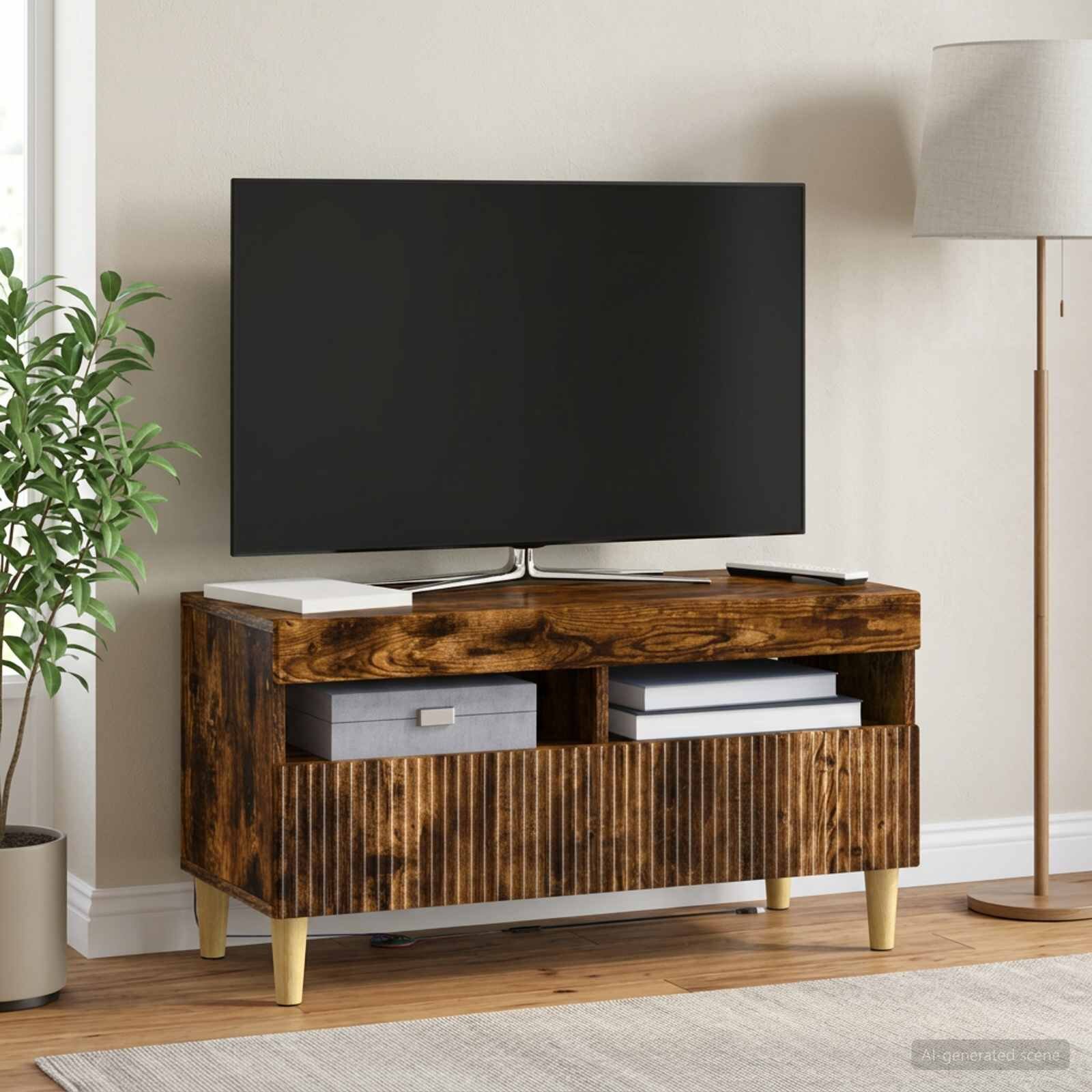 vidaXL LED телевизионен кабинет ARNHEM 81 x 35 x 43 см Опушен дъб