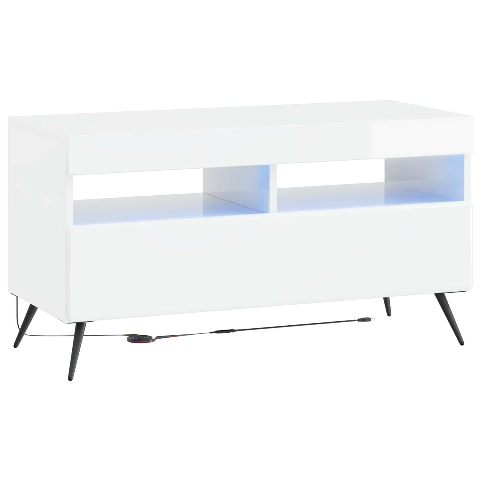 vidaXL LED телевизионен кабинет BREDA Бял гланц Инженерна дървесина