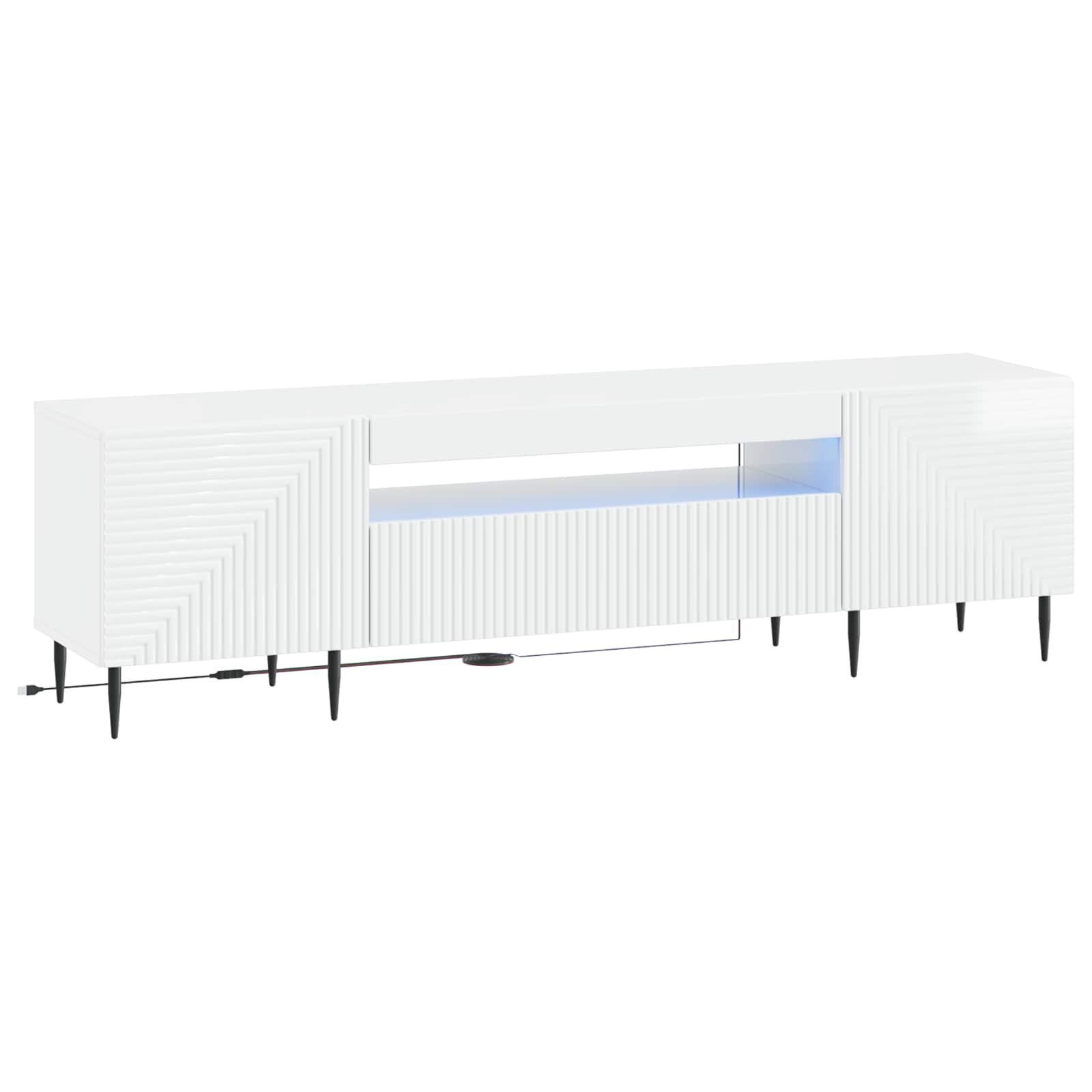 vidaXL LED телевизионен кабинет Бял гланц Инженерна дървесина
