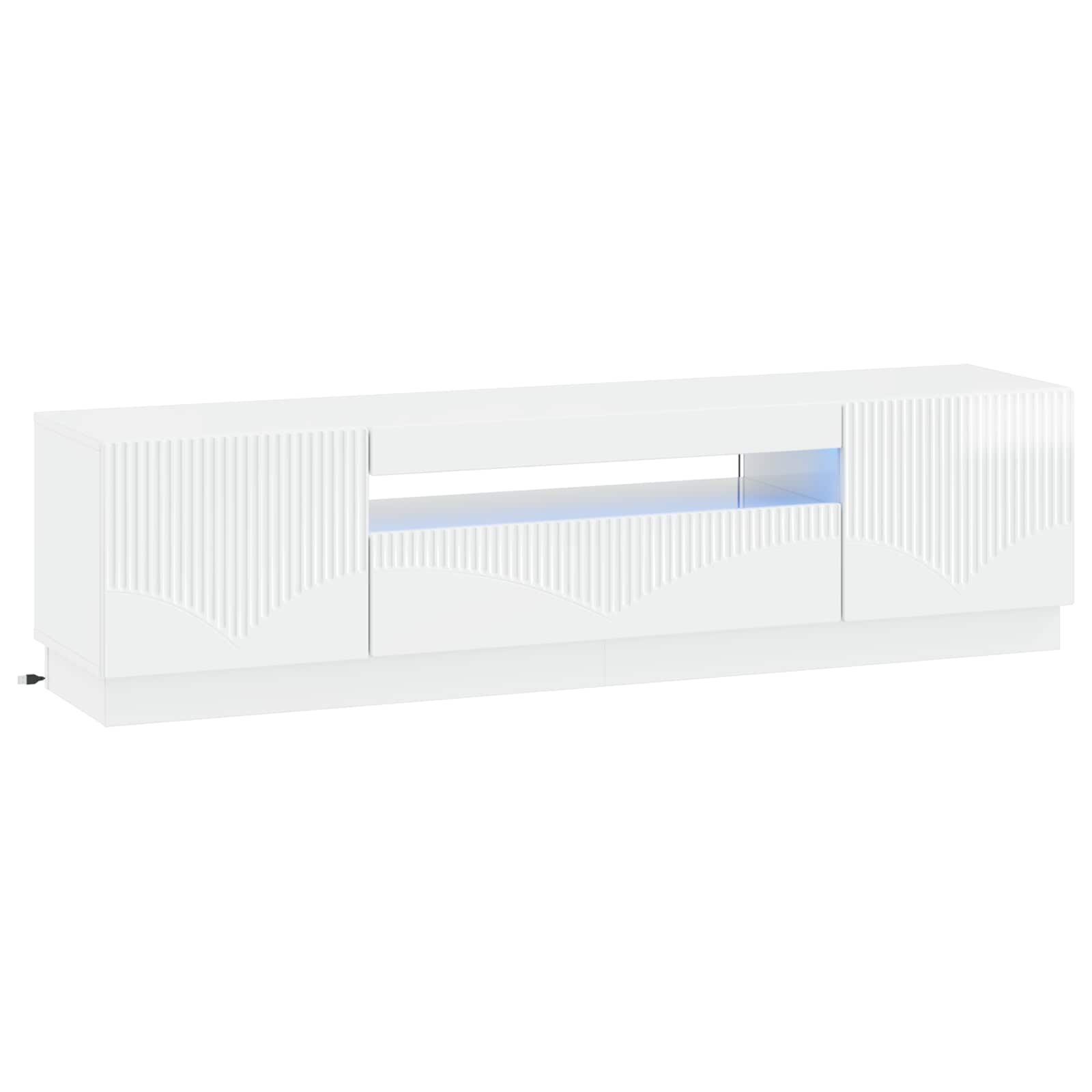 vidaXL LED телевизионен кабинет Бял гланц Инженерна дървесина