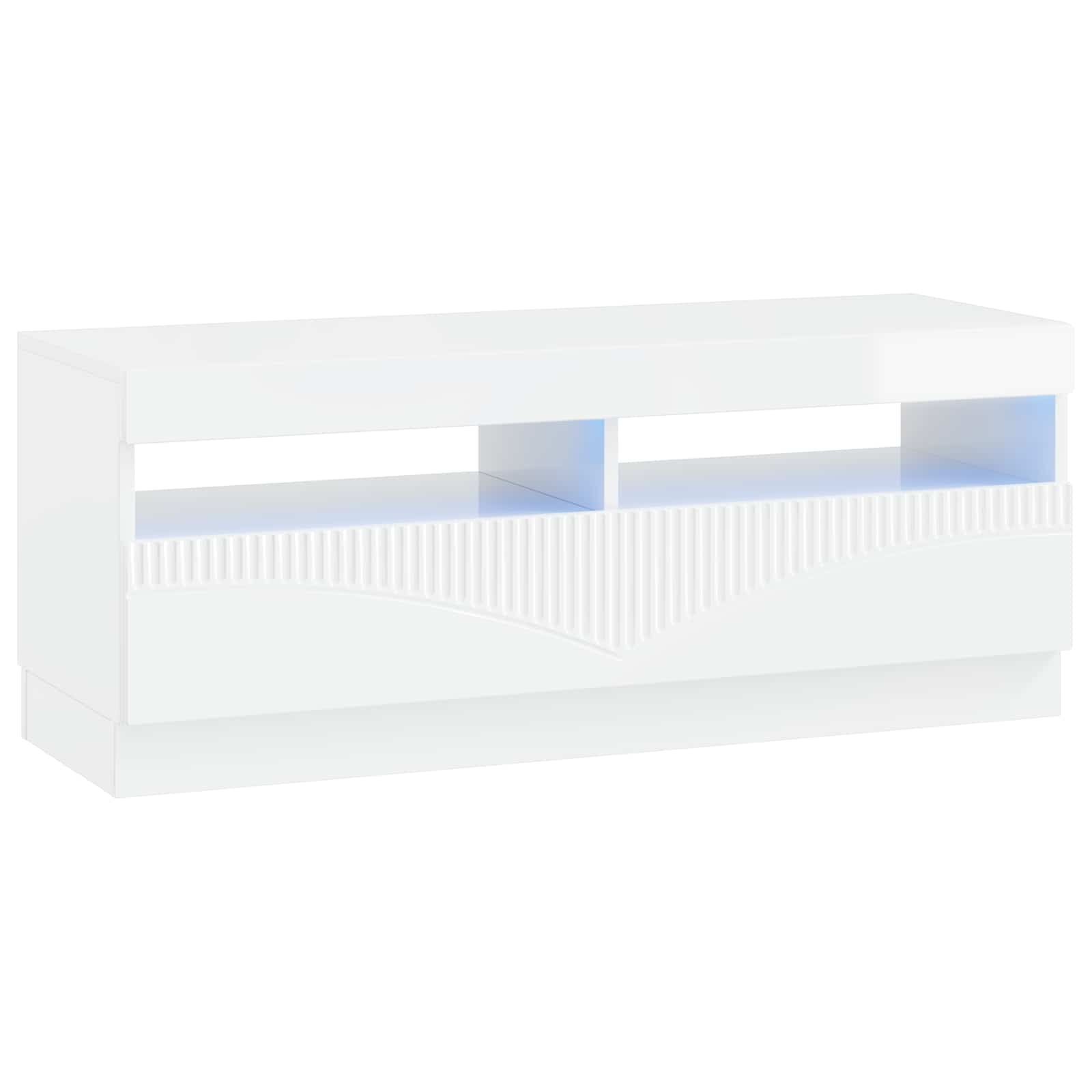 vidaXL LED телевизионен кабинет Бял гланц Инженерна дървесина