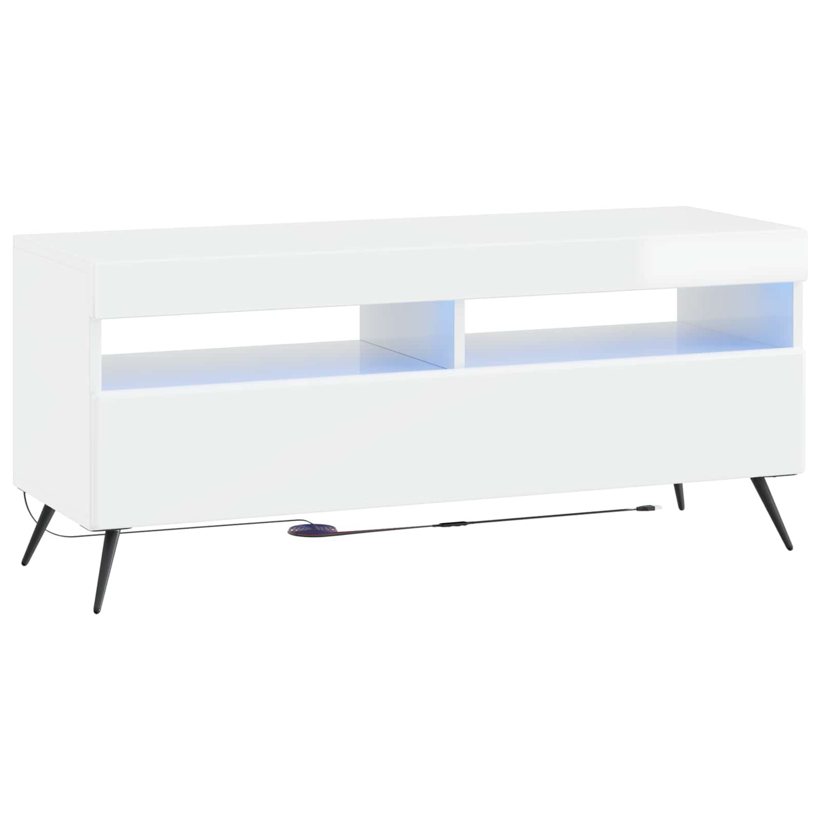 vidaXL LED телевизионен кабинет Бял гланц Инженерна дървесина