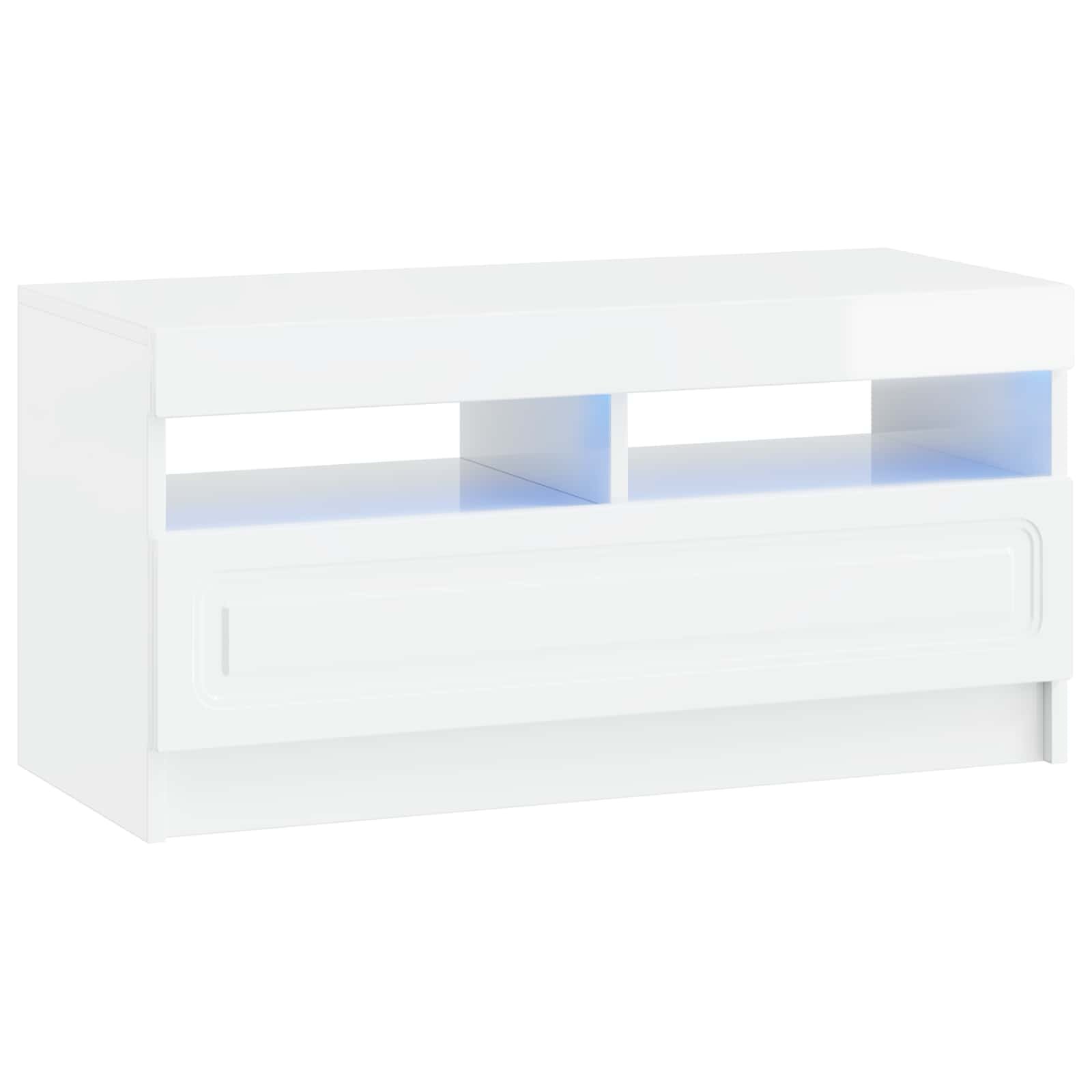 vidaXL LED телевизионен кабинет Бял гланц Инженерна дървесина
