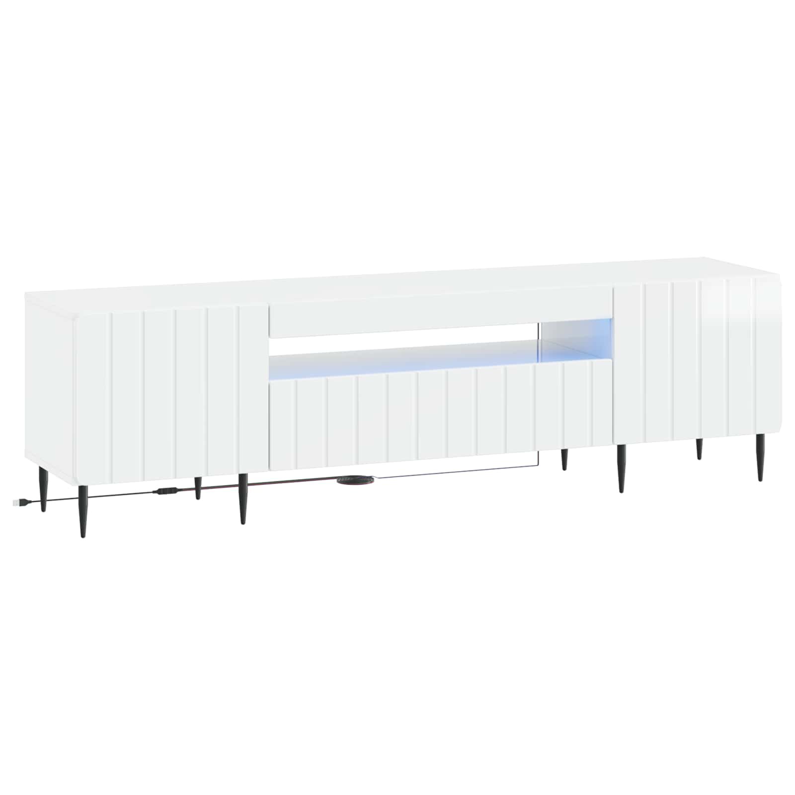 vidaXL LED телевизионен кабинет Бял гланц Инженерна дървесина