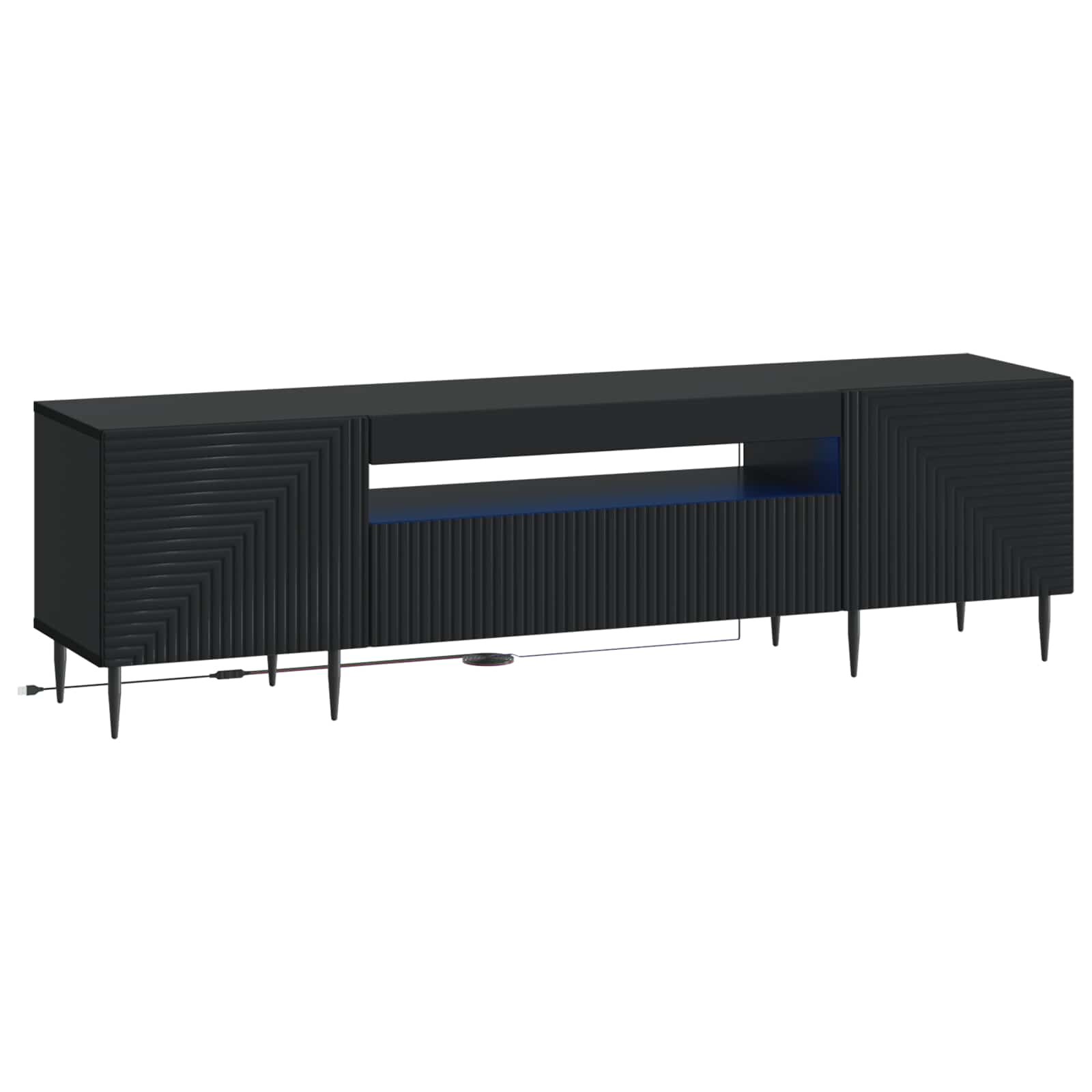 vidaXL LED телевизионен кабинет Черно Инженерна дървесина