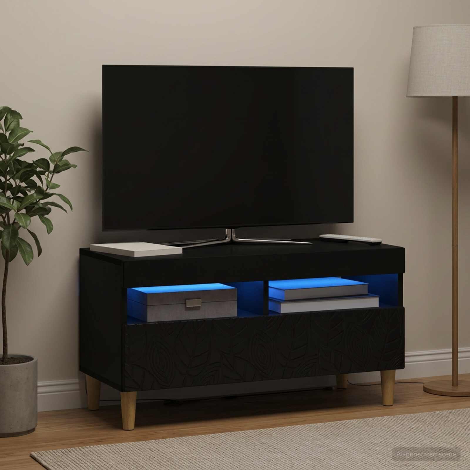 vidaXL LED телевизионен кабинет Черно Инженерна дървесина