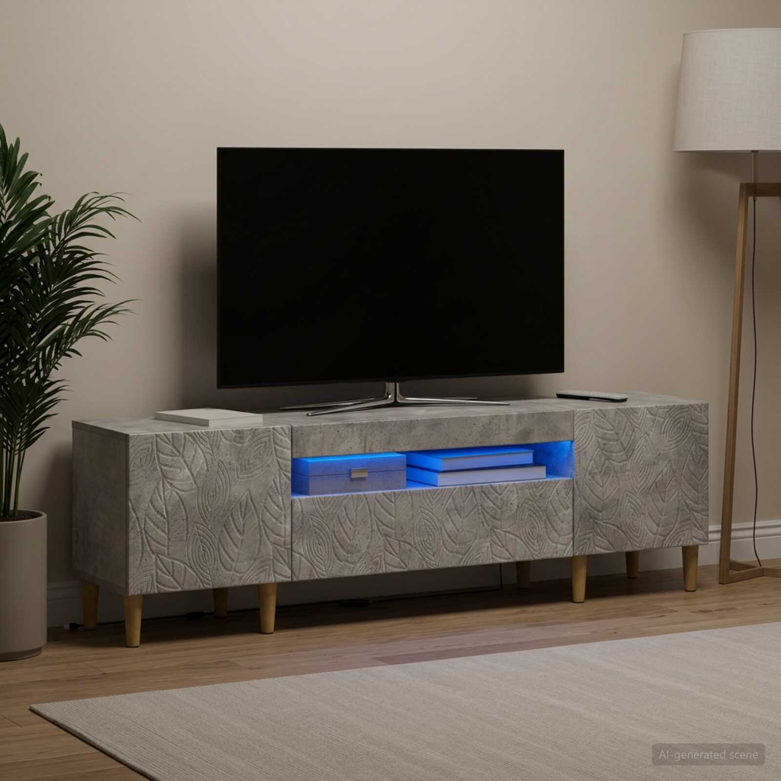 vidaXL LED телевизионен кабинет DELFT 153 x 35 x 43 см Бетонно сиво