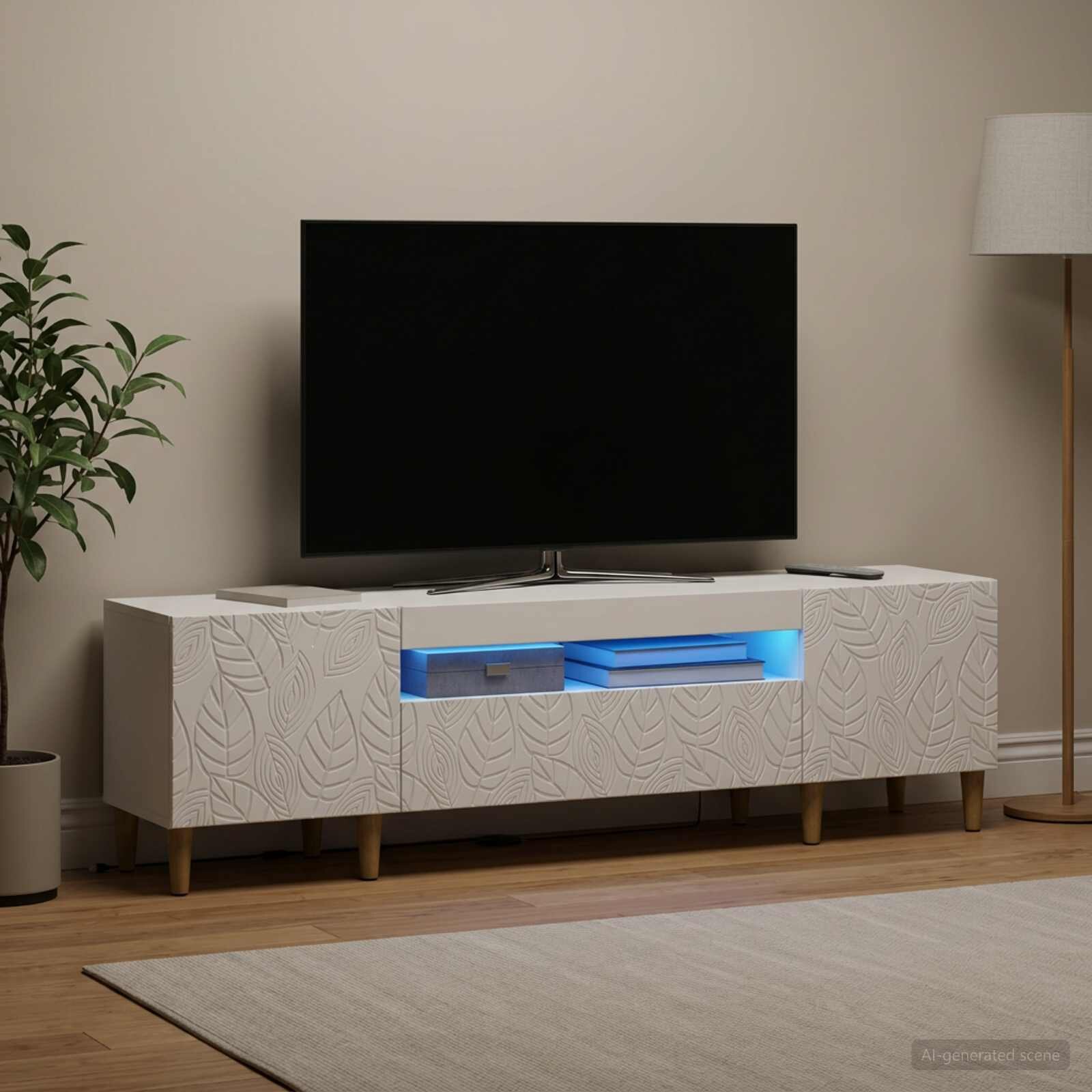 vidaXL LED телевизионен кабинет DELFT 153 x 35 x 43 см Бяло