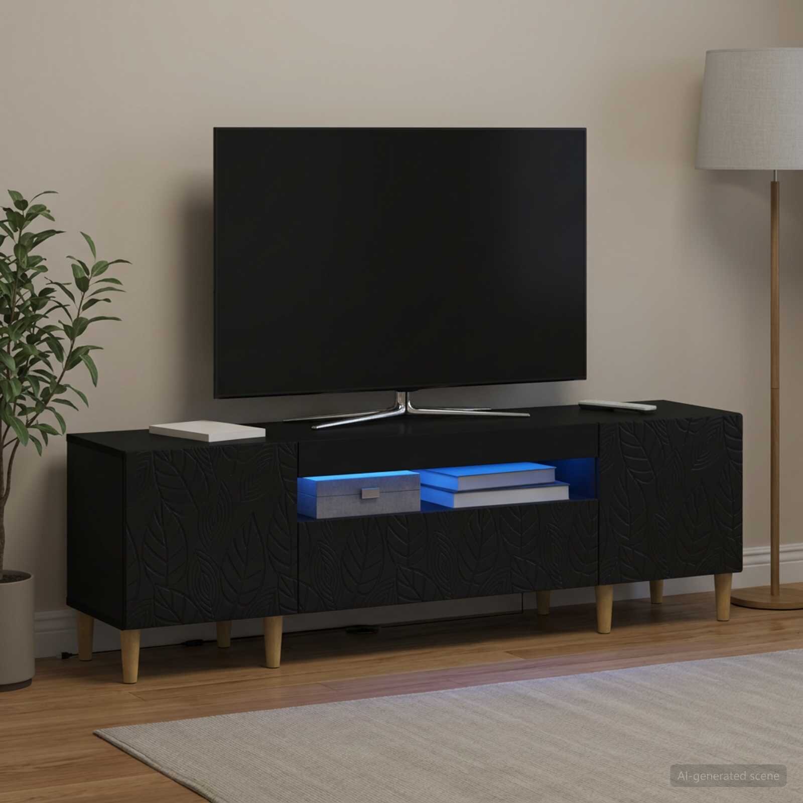 vidaXL LED телевизионен кабинет DELFT 153 x 35 x 43 см Черно