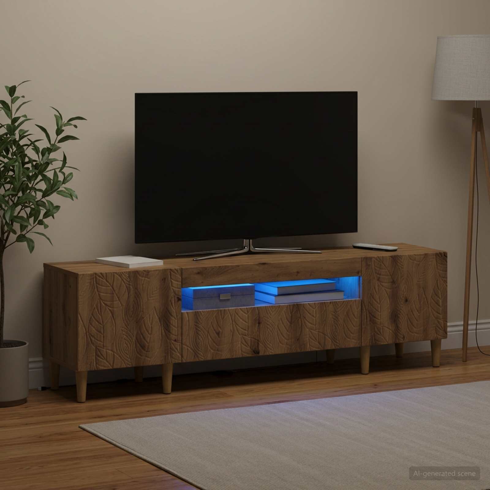 vidaXL LED телевизионен кабинет DELFT 153 x 35 x 43 см Дъб артизан