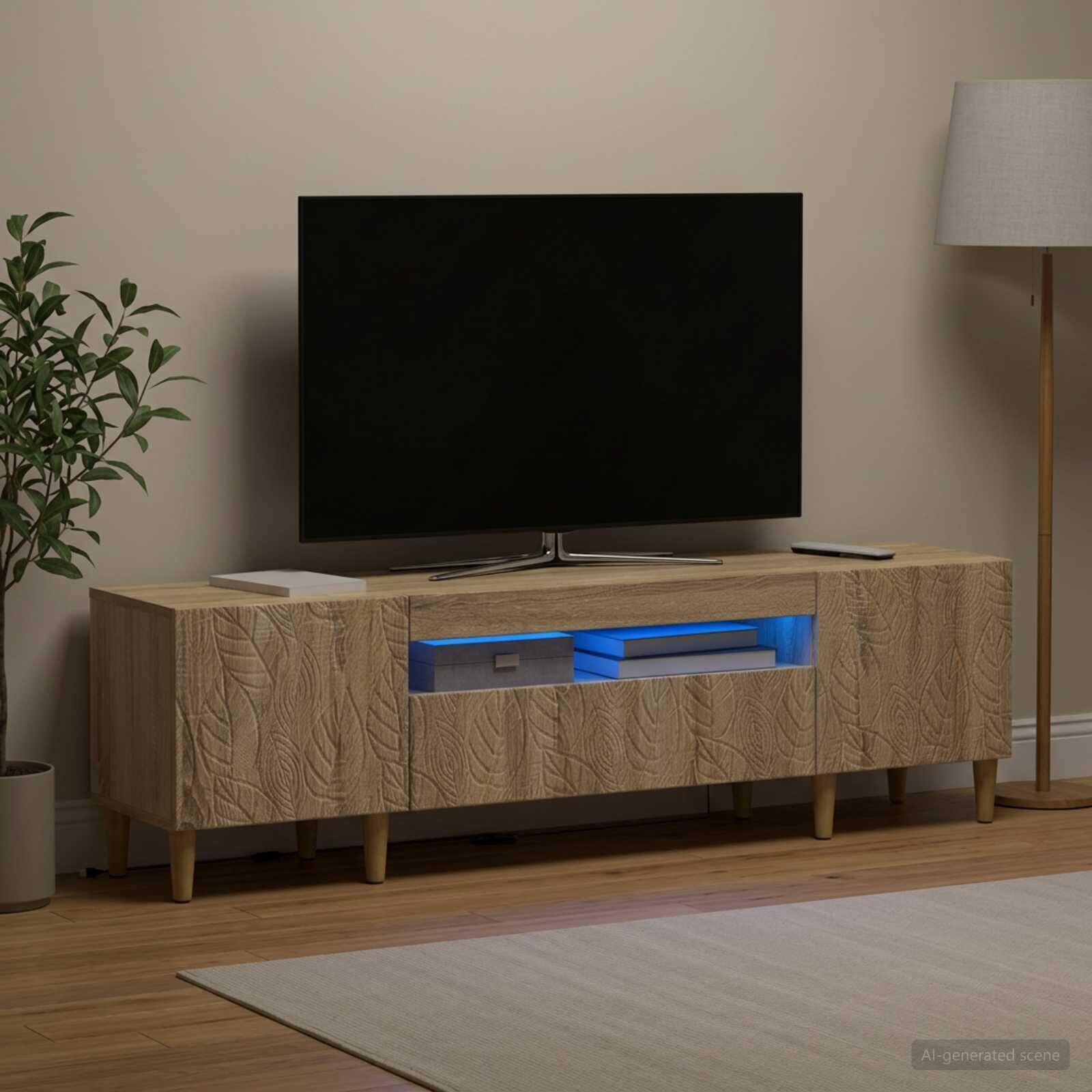 vidaXL LED телевизионен кабинет DELFT 153 x 35 x 43 см Дъб сонома