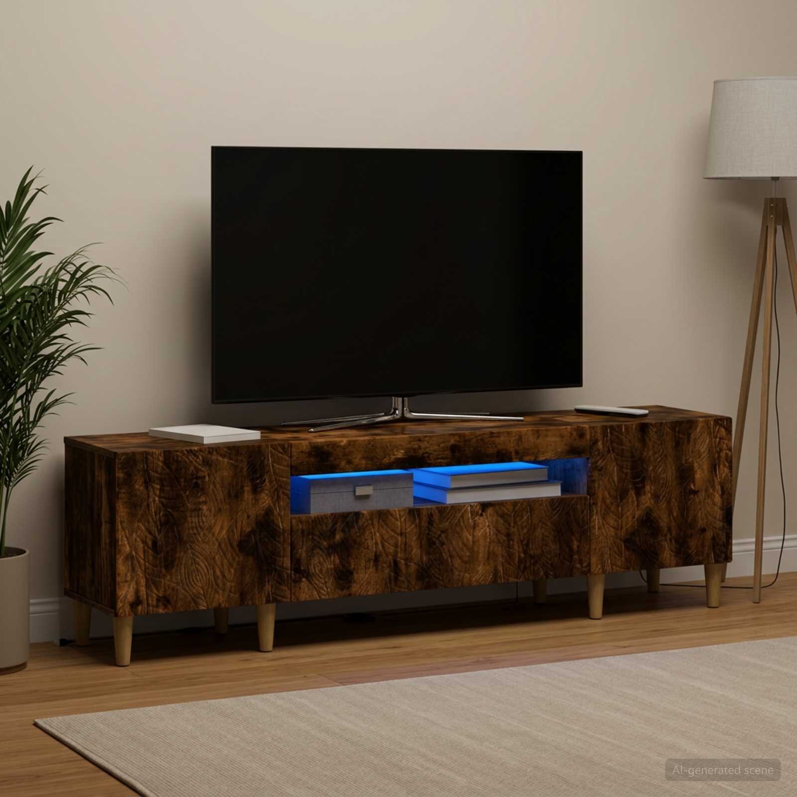 vidaXL LED телевизионен кабинет DELFT 153 x 35 x 43 см Опушен дъб