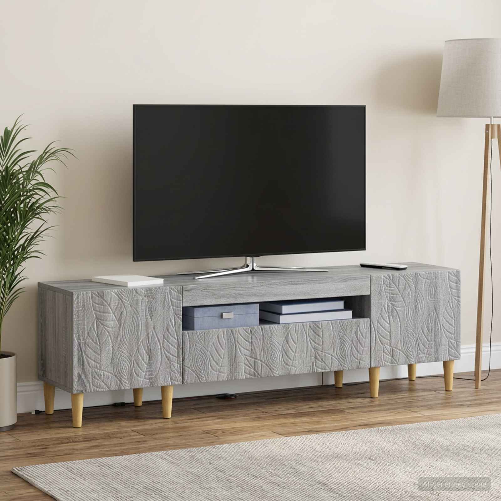 vidaXL LED телевизионен кабинет DELFT 153 x 35 x 43 см Сив Сонома