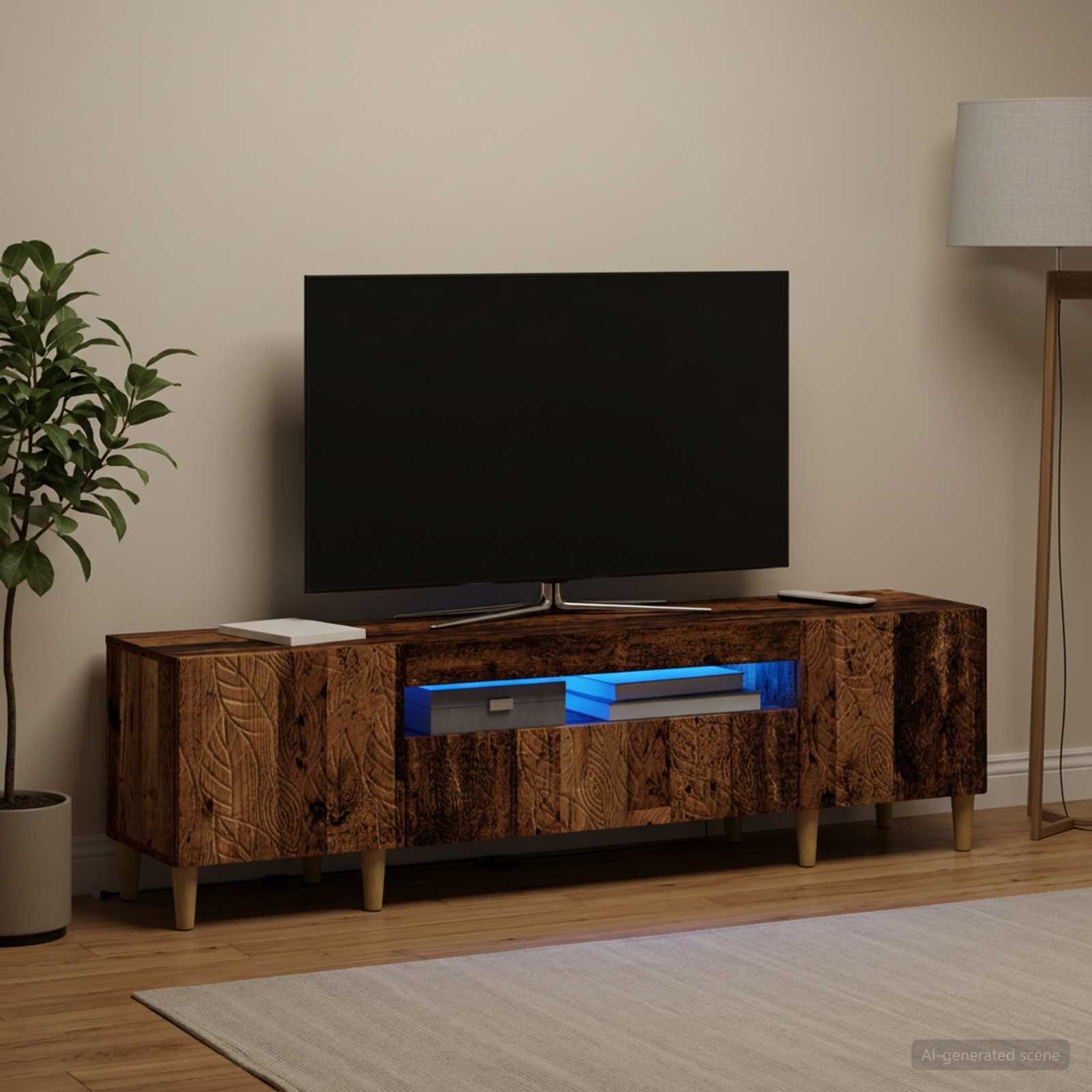 vidaXL LED телевизионен кабинет DELFT 153 x 35 x 43 см Старо дърво