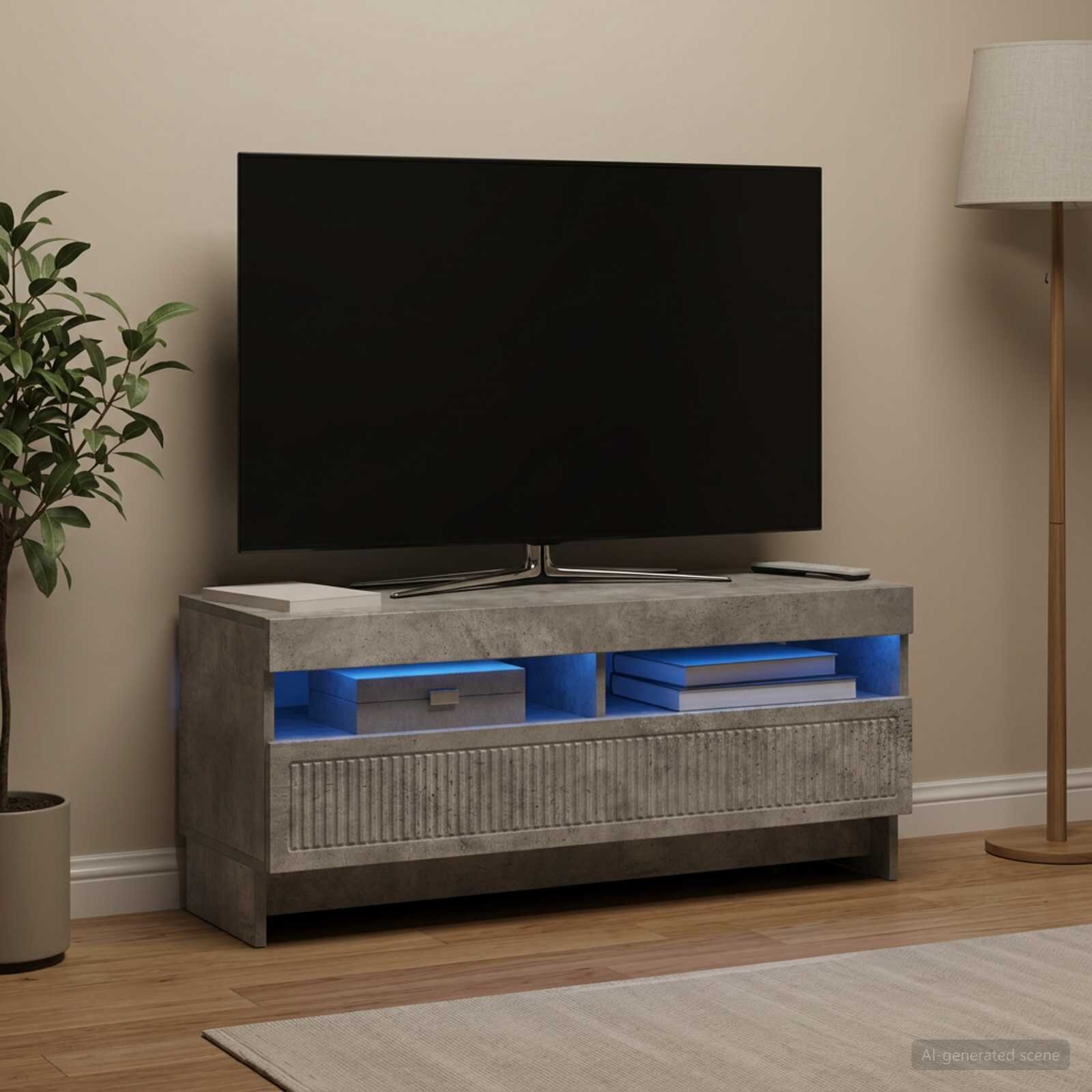 vidaXL LED телевизионен кабинет EDE 100 x 35 x 43 см Бетонно сиво
