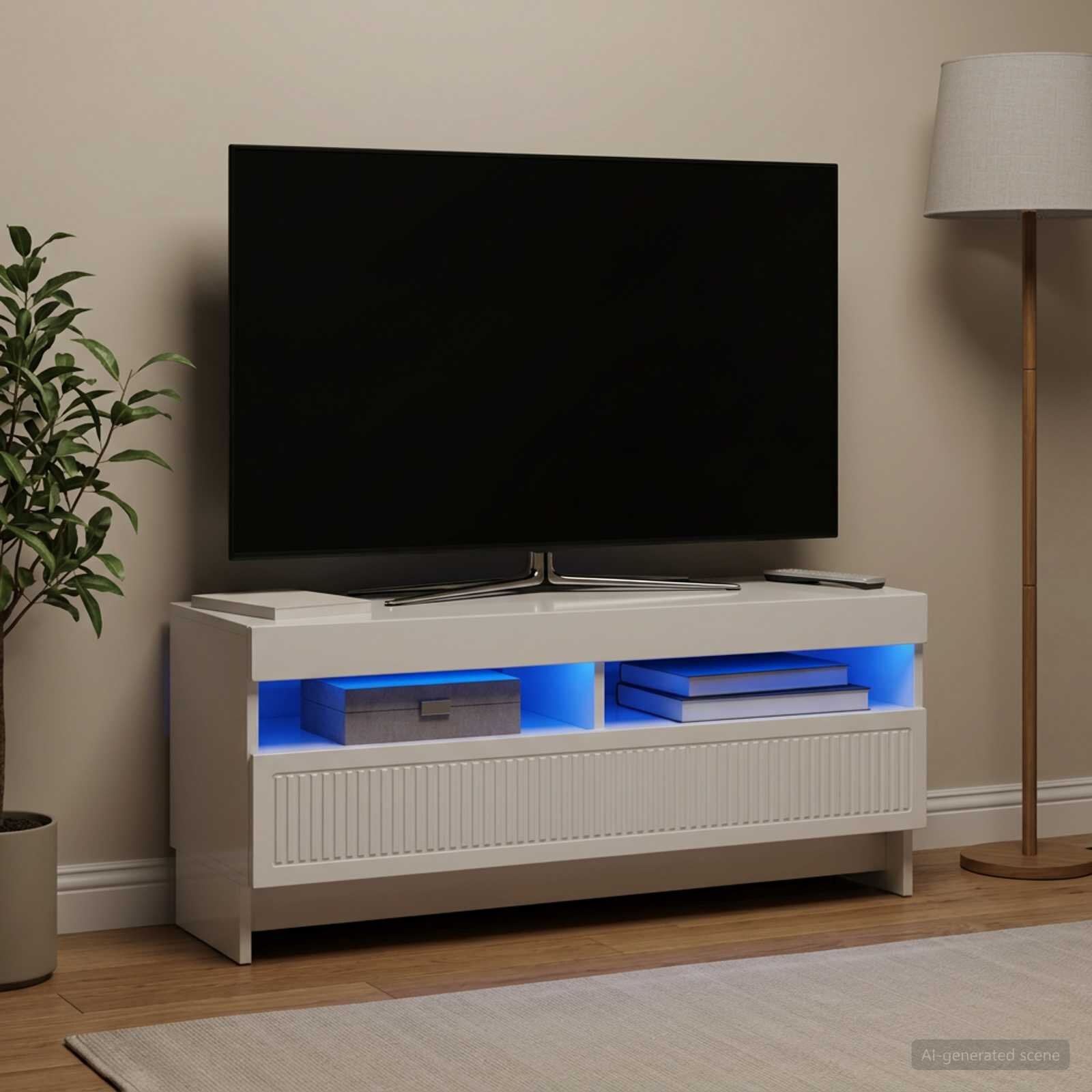vidaXL LED телевизионен кабинет EDE 100 x 35 x 43 см Бял гланц