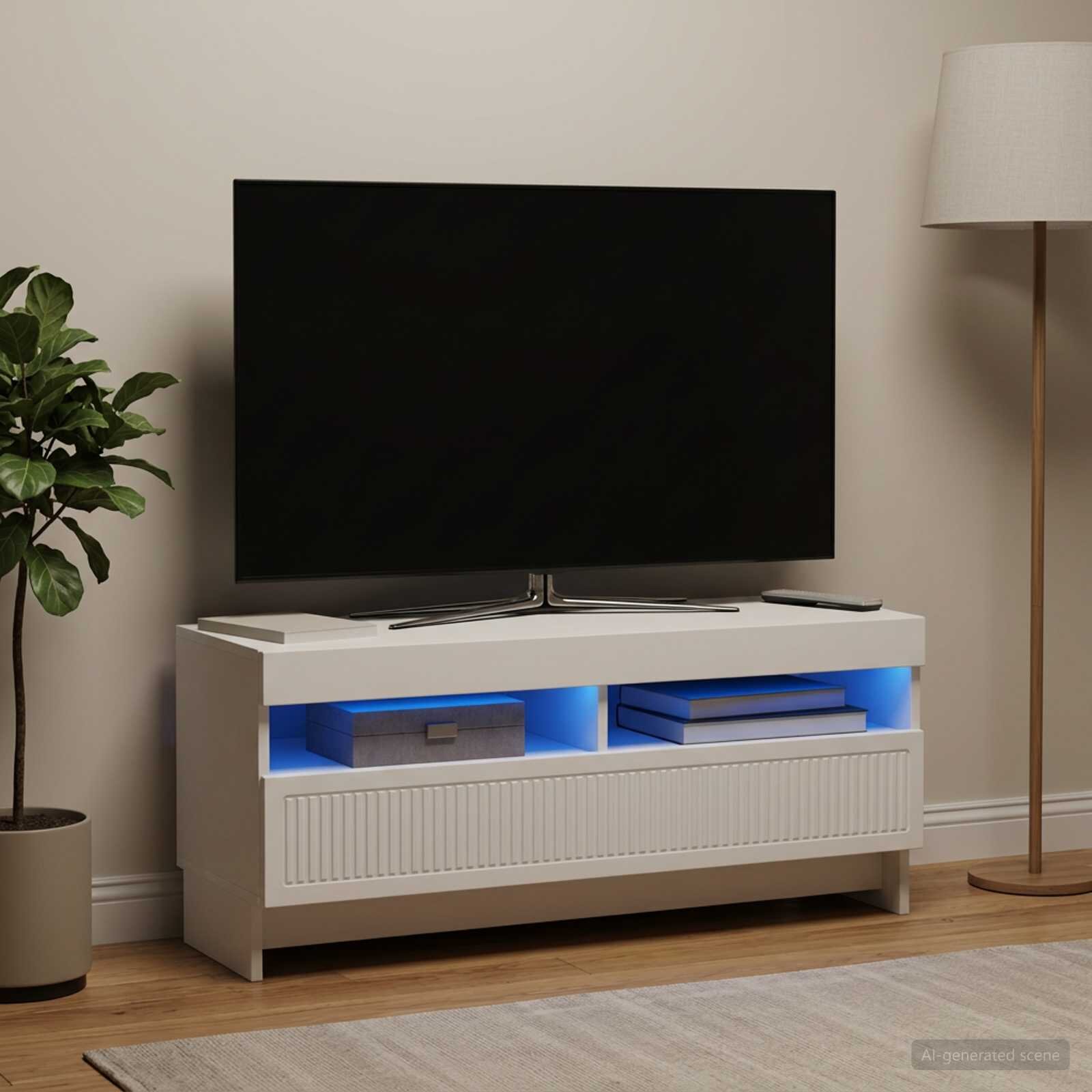 vidaXL LED телевизионен кабинет EDE 100 x 35 x 43 см Бяло