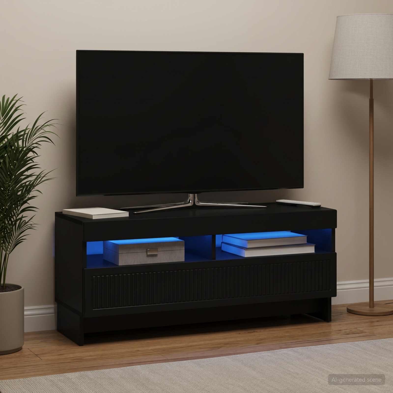 vidaXL LED телевизионен кабинет EDE 100 x 35 x 43 см Черно