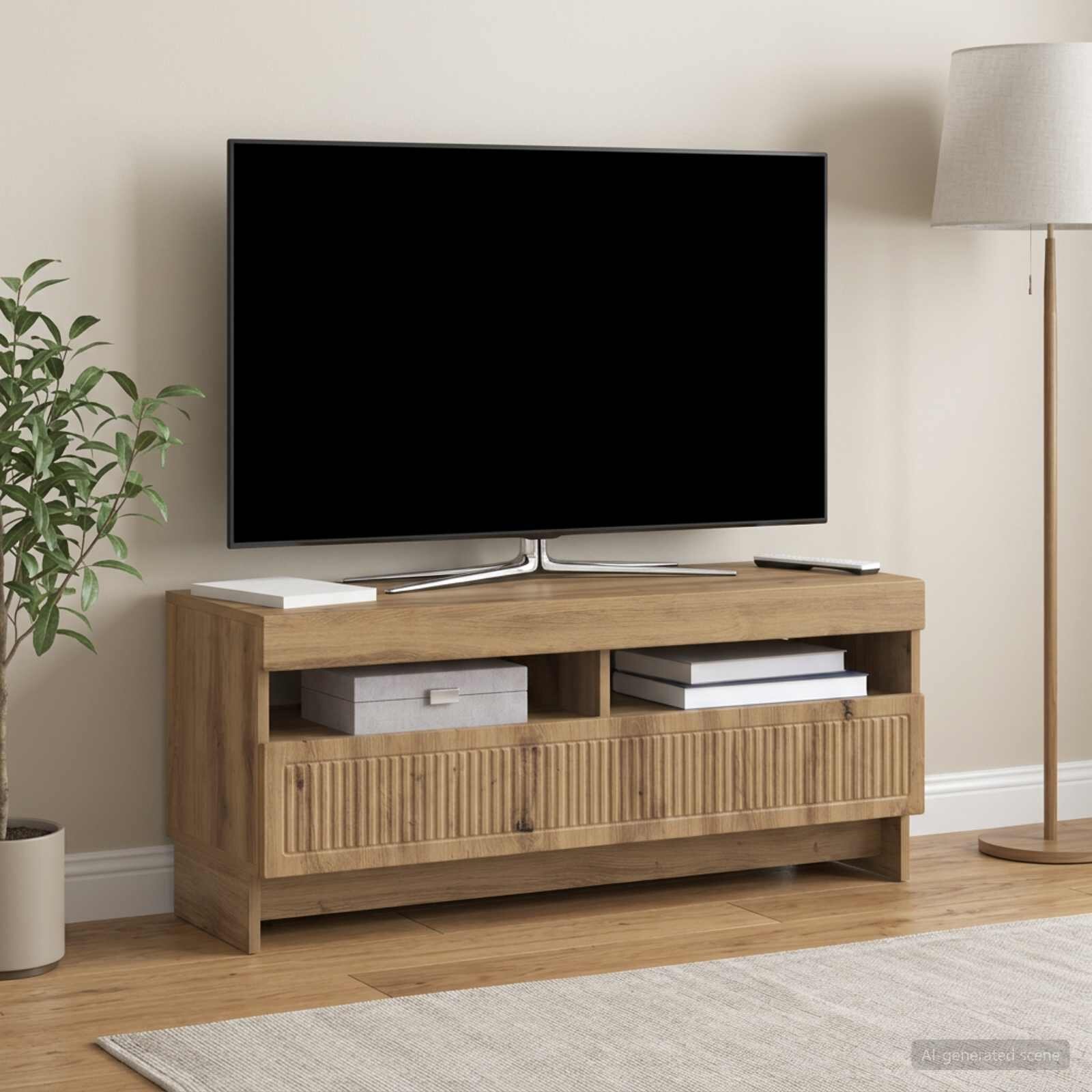 vidaXL LED телевизионен кабинет EDE 100 x 35 x 43 см Дъб артизан