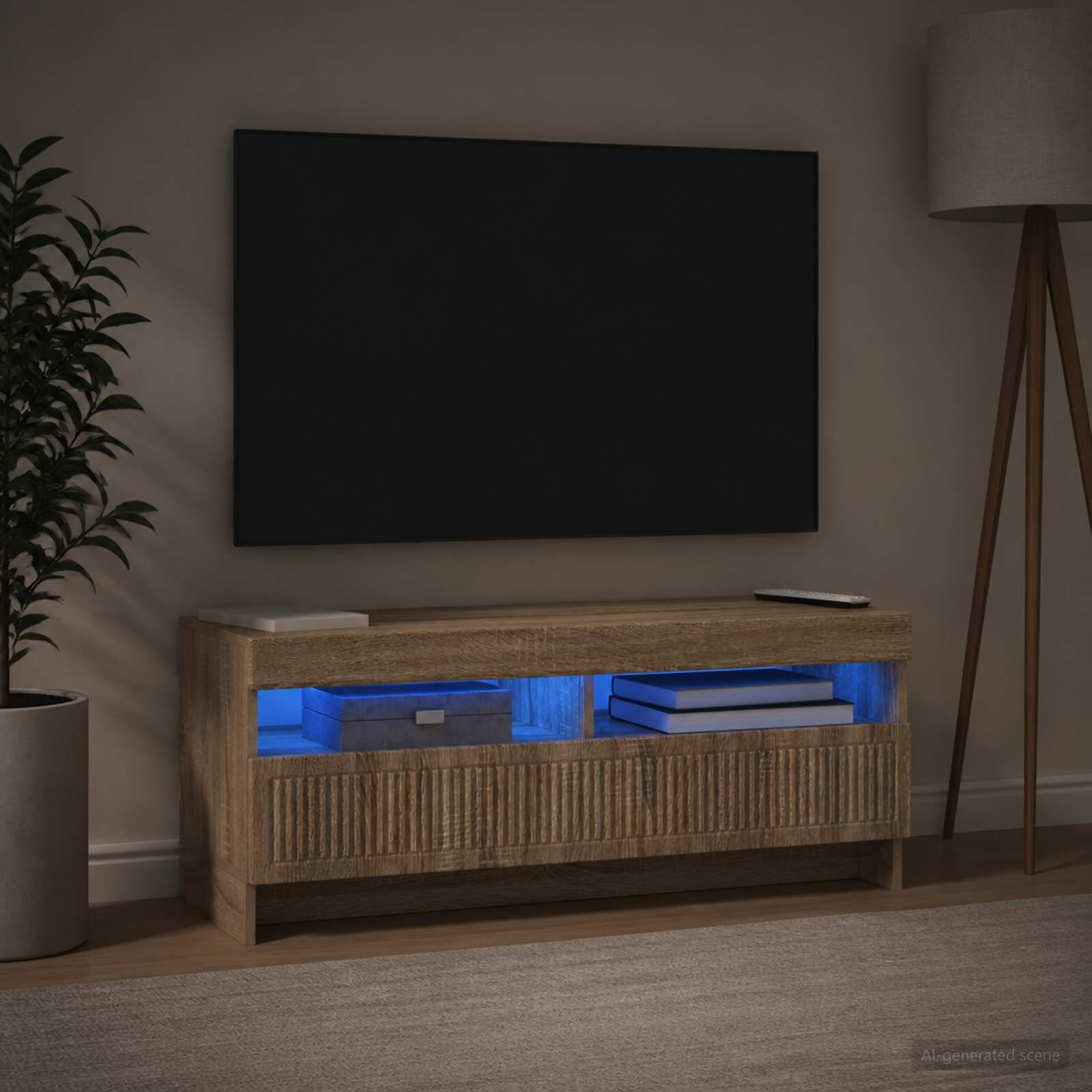 vidaXL LED телевизионен кабинет EDE 100 x 35 x 43 см Дъб сонома