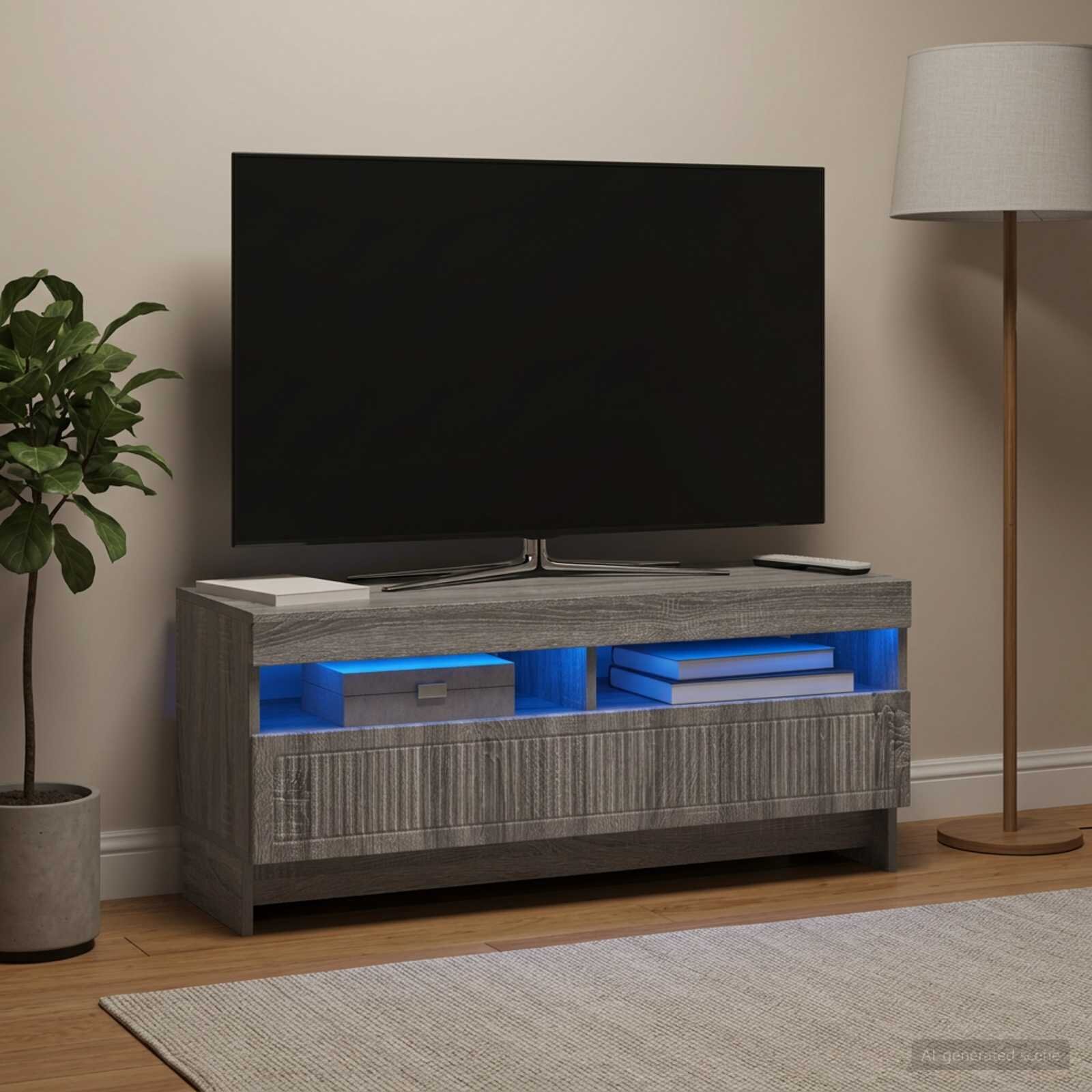 vidaXL LED телевизионен кабинет EDE 100 x 35 x 43 см Сив Сонома
